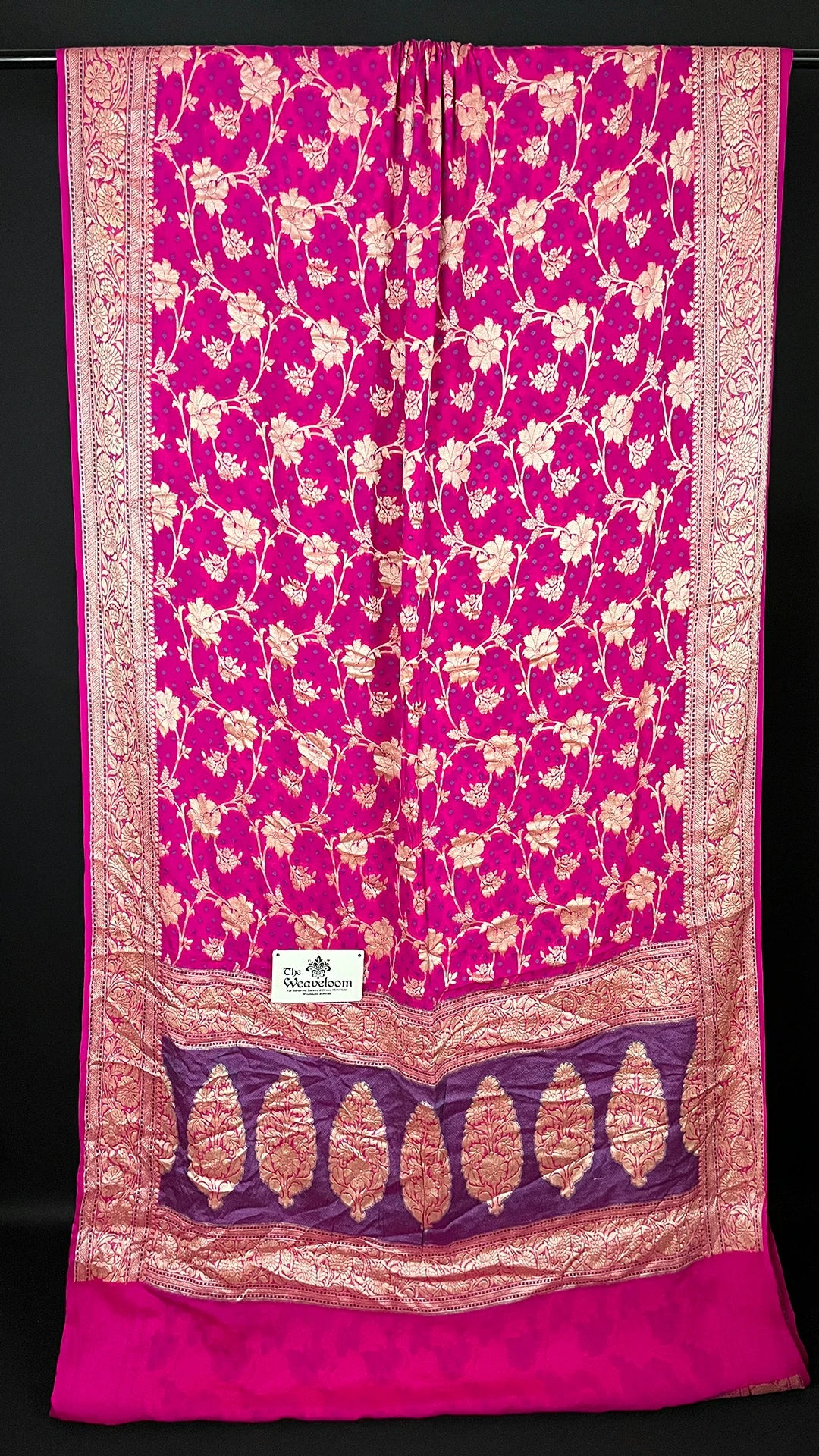 Rani Pure Crepe Georgette Banarasi Saree with Meenakari Work by The Weaveloom