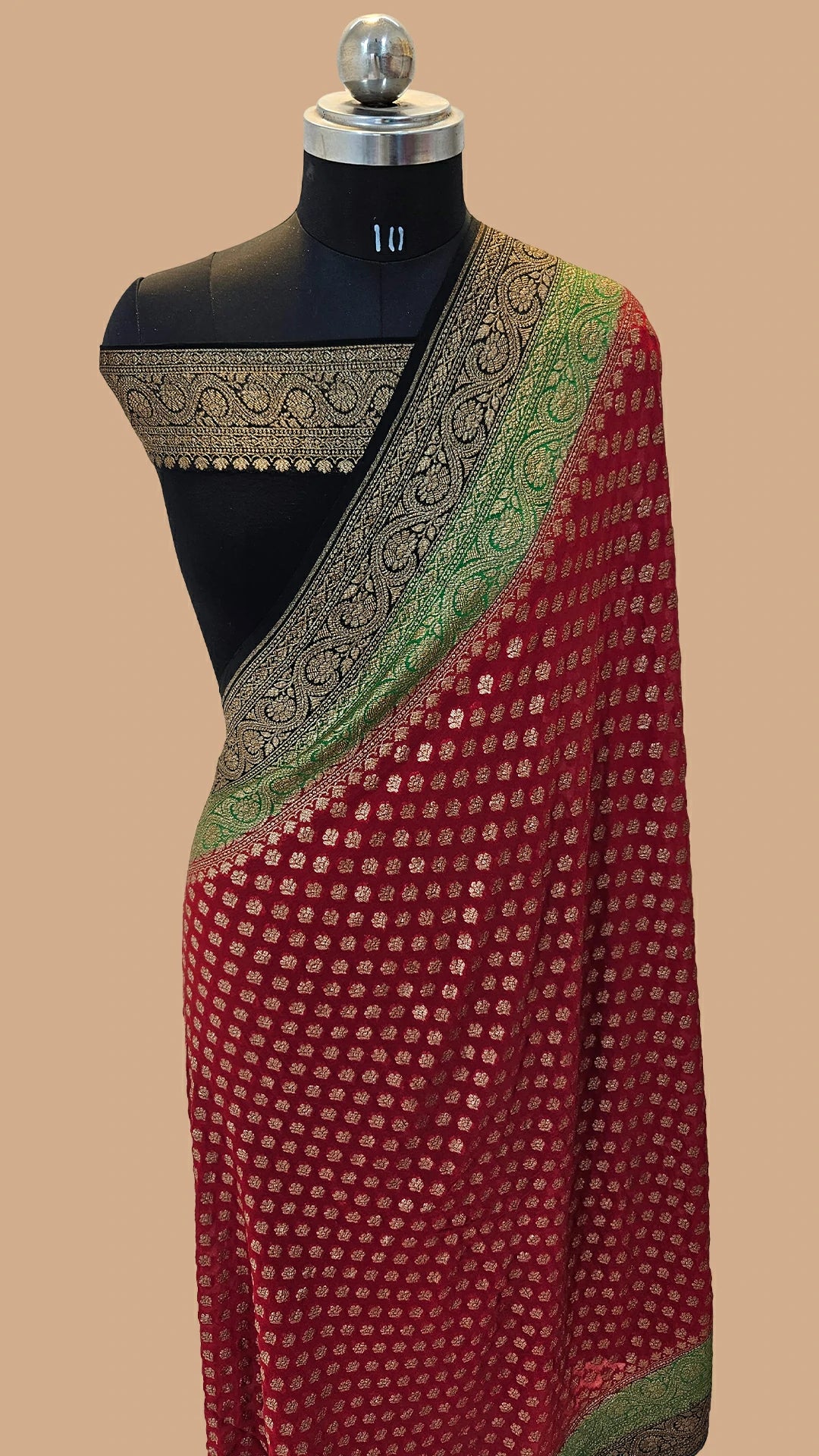 Red Khaddi Georgette Pure Banarasi Saree Antique Zari – The Weaveloom