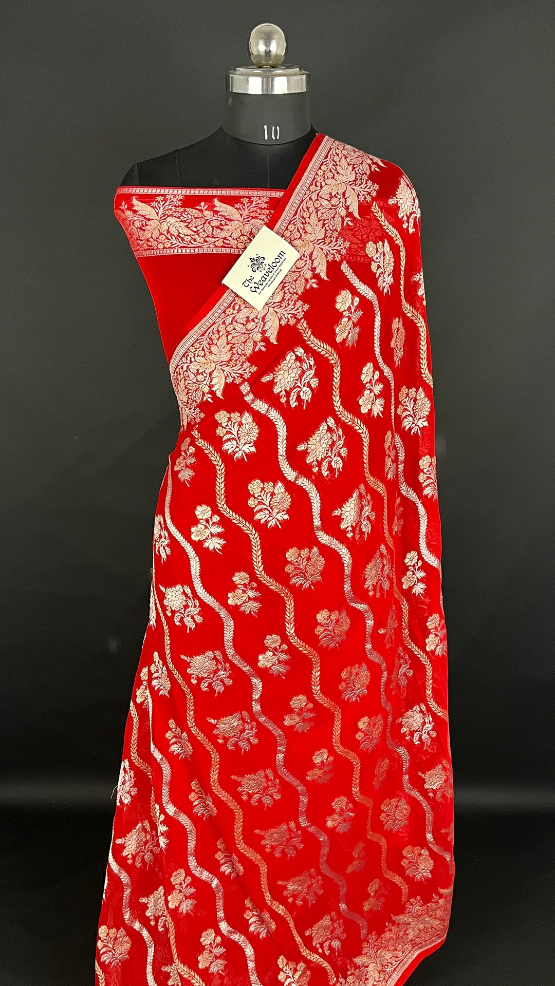 Red Khaddi Georgette Pure Banarasi Saree with Sona Rupa Zari by The Weaveloom