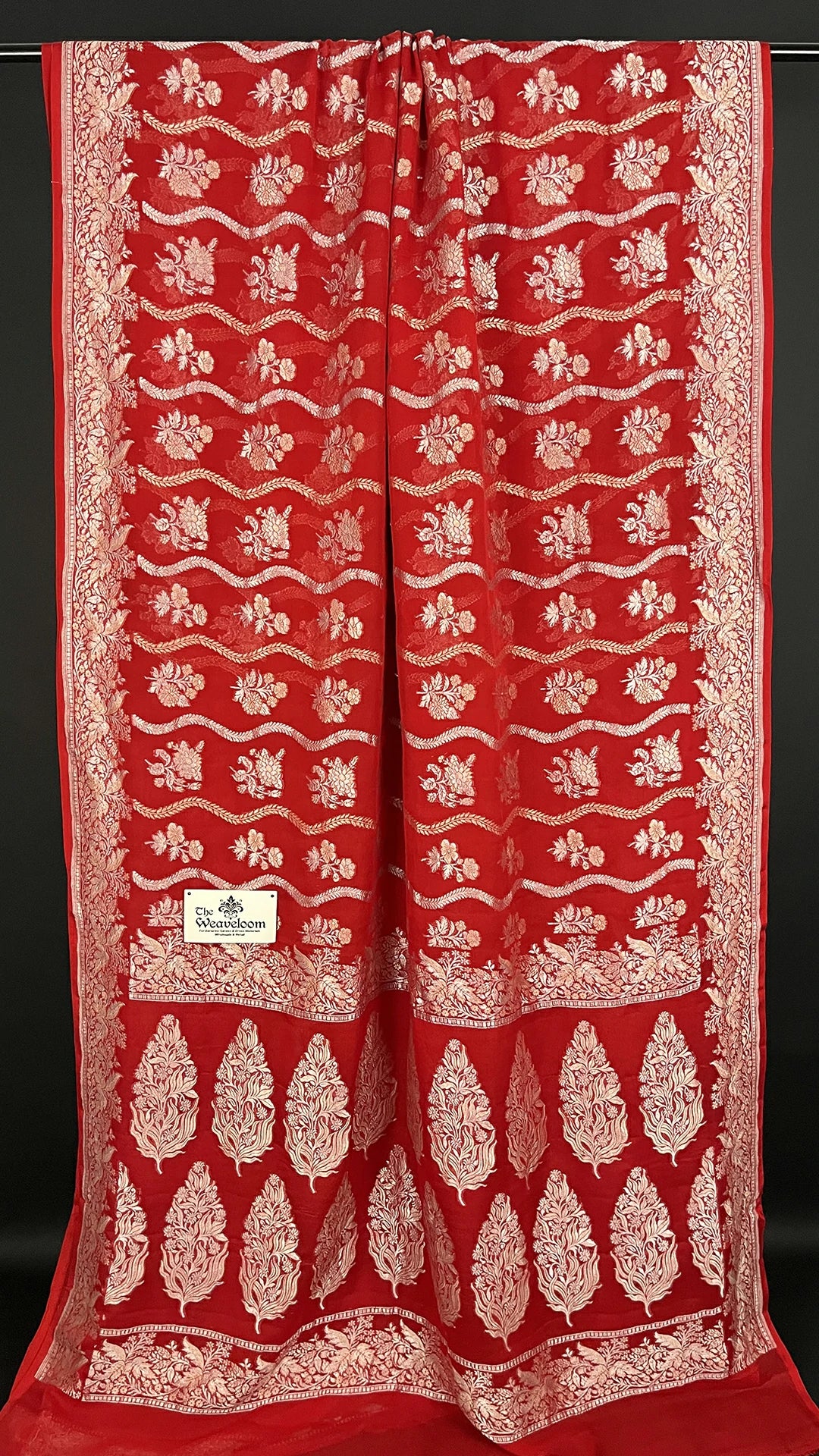 Red Khaddi Georgette Pure Banarasi Saree with Sona Rupa Zari by The Weaveloom