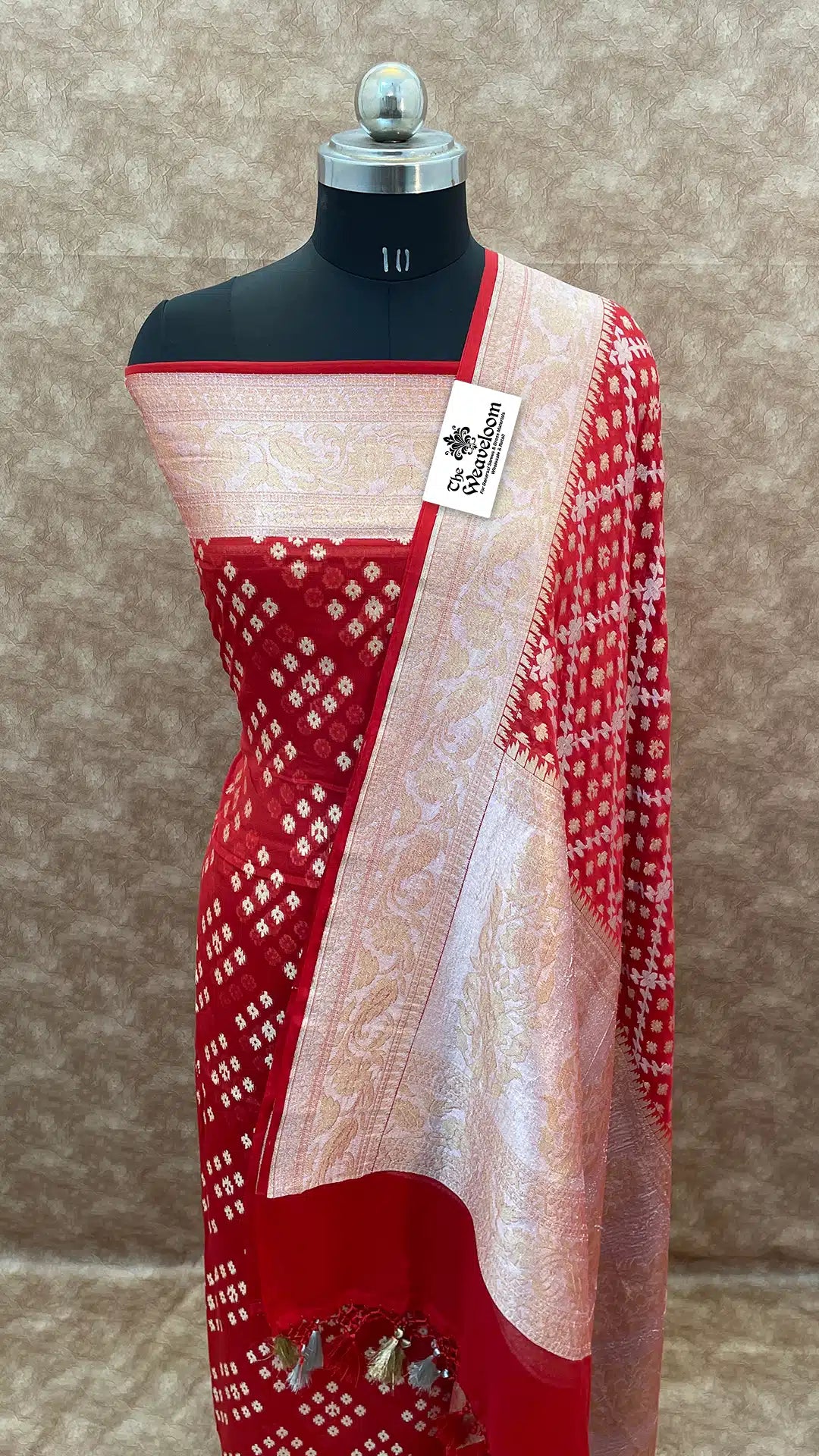 red georgette dress material Strawberry Red Khaddi Georgette Pure Banarasi Dress Material The Weaveloom