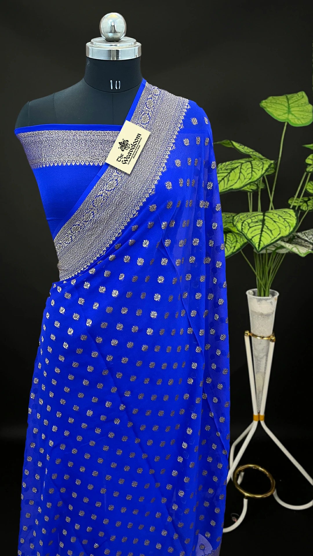 Royal Blue Khaddi Georgette Pure Banarasi Saree Antique Zari by The Weaveloom