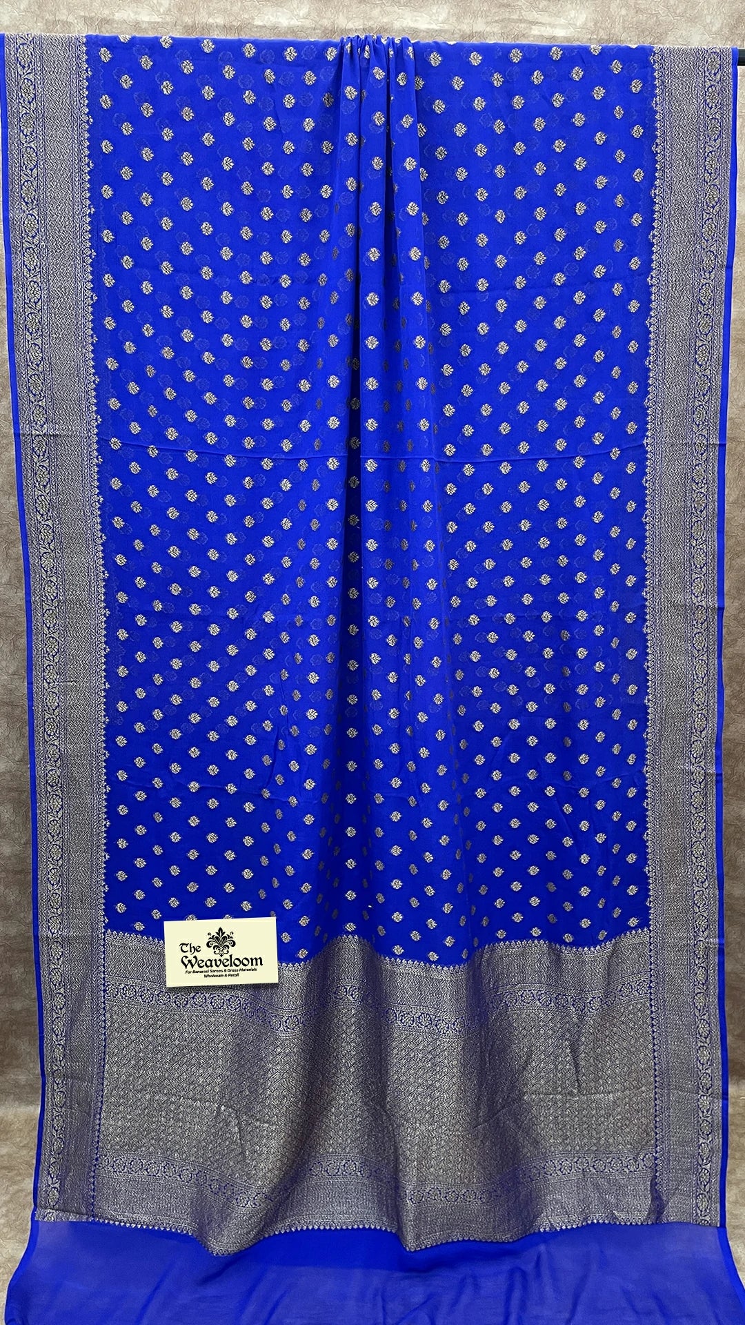 Royal Blue Khaddi Georgette Pure Banarasi Saree Antique Zari by The Weaveloom