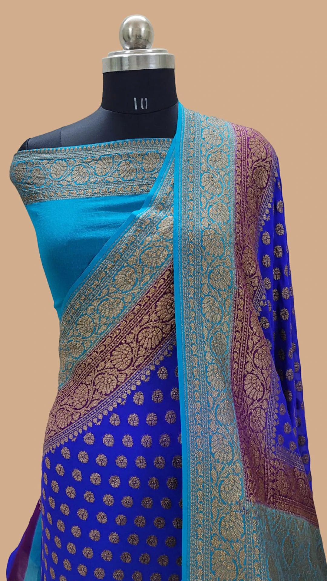 Royal Blue Pure Khaddi Georgette Banarasi Saree Antique Zari The Weaveloom