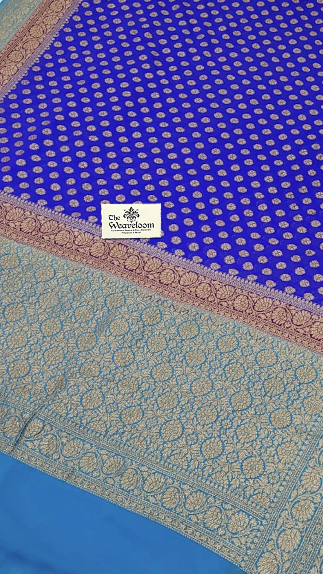 Royal Blue Pure Khaddi Georgette Banarasi Saree Antique Zari The Weaveloom