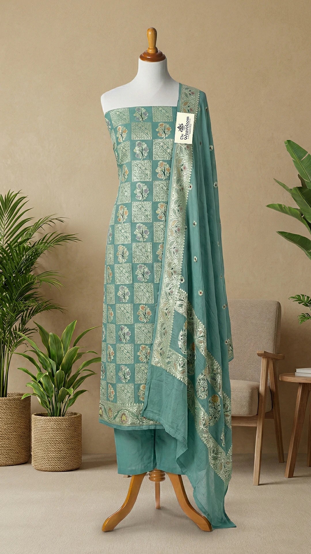 green dress matching dupatta Olive Green Embroidered Anarkali Gown with Matching Dupatta – DC Fashion main image 0