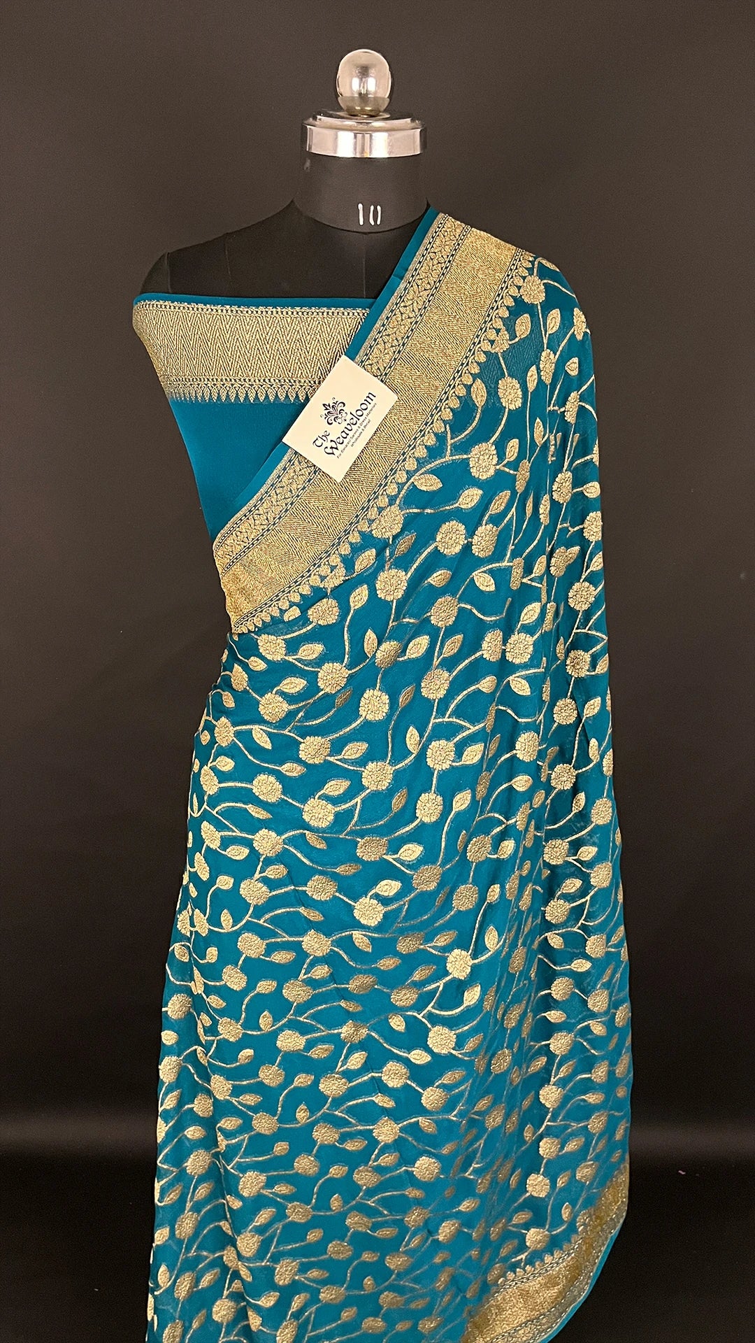 Sapphire Green Khaddi Georgette Pure Banarasi Saree with Antique Zari by The Weaveloom