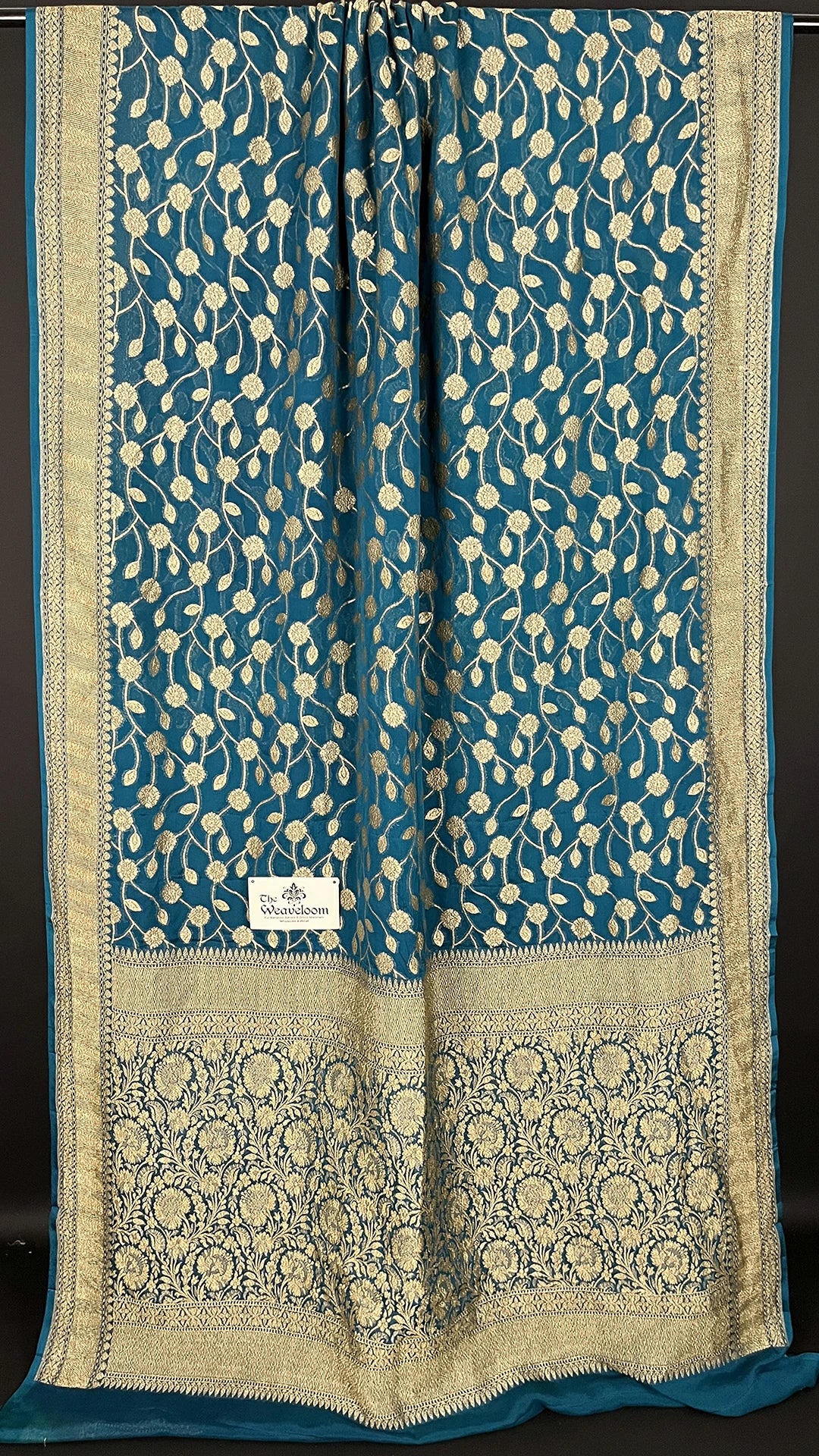 Sapphire Green Khaddi Georgette Pure Banarasi Saree with Antique Zari by The Weaveloom
