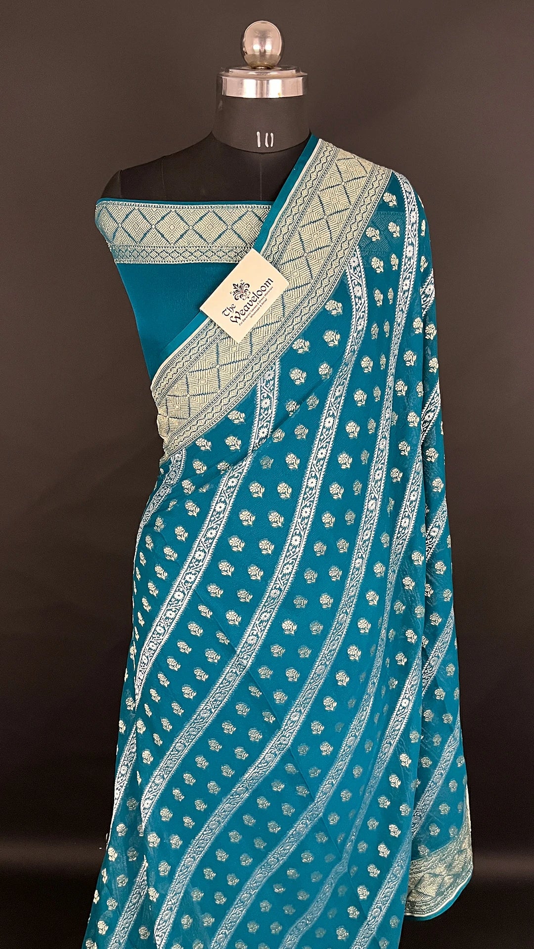 Sapphire Green Pure Khaddi Georgette Sona Rupa Banarasi Saree Water Zari The Weaveloom