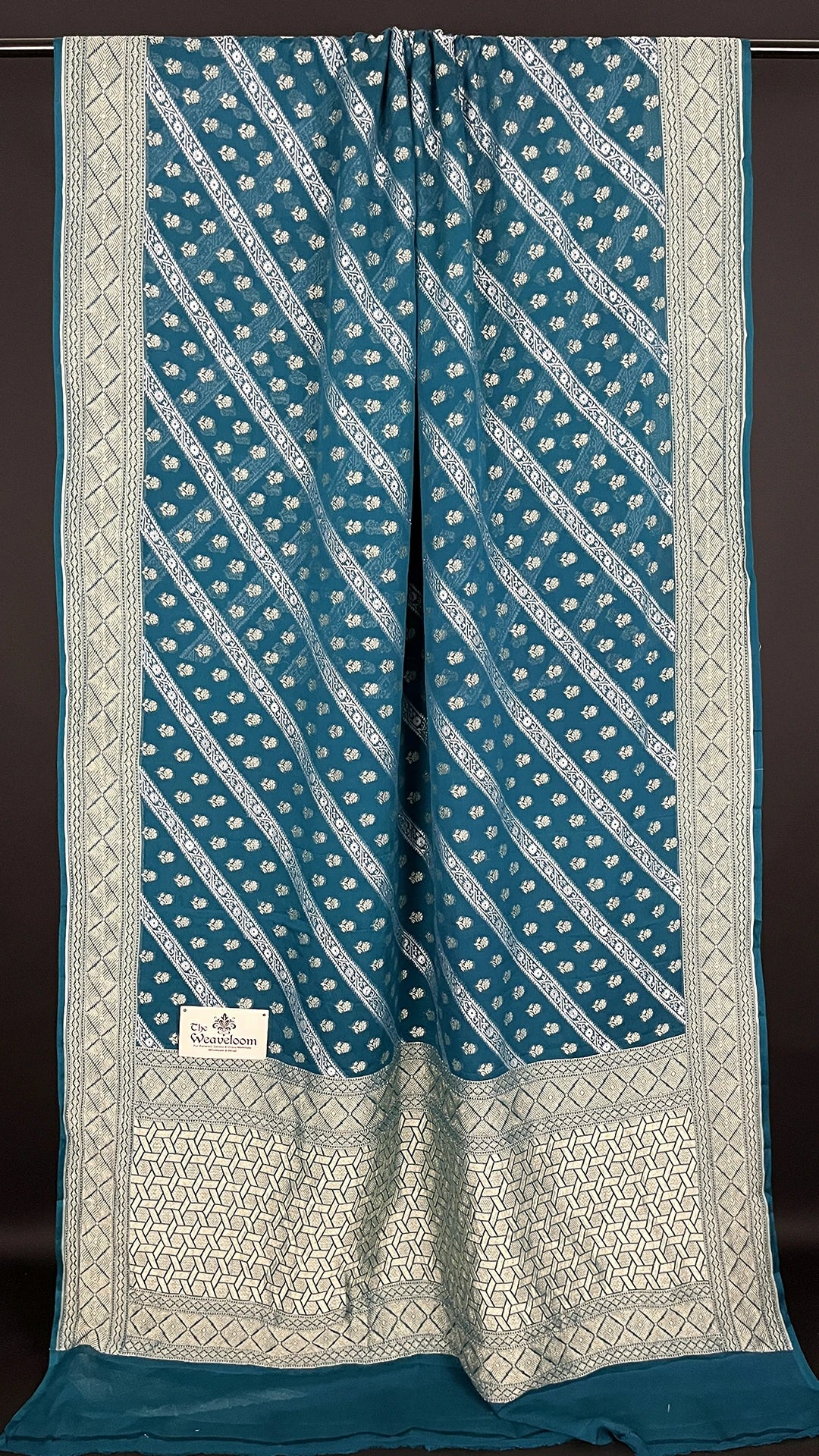 Sapphire Green Pure Khaddi Georgette Sona Rupa Banarasi Saree Water Zari The Weaveloom