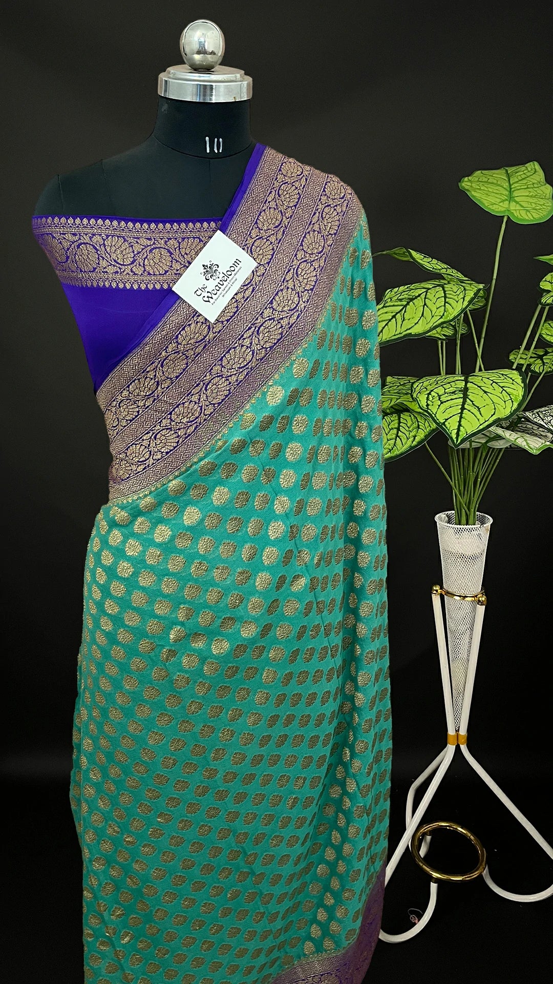 Sea Green Khaddi Georgette Pure Banarasi Saree With Antique Zari The Weaveloom