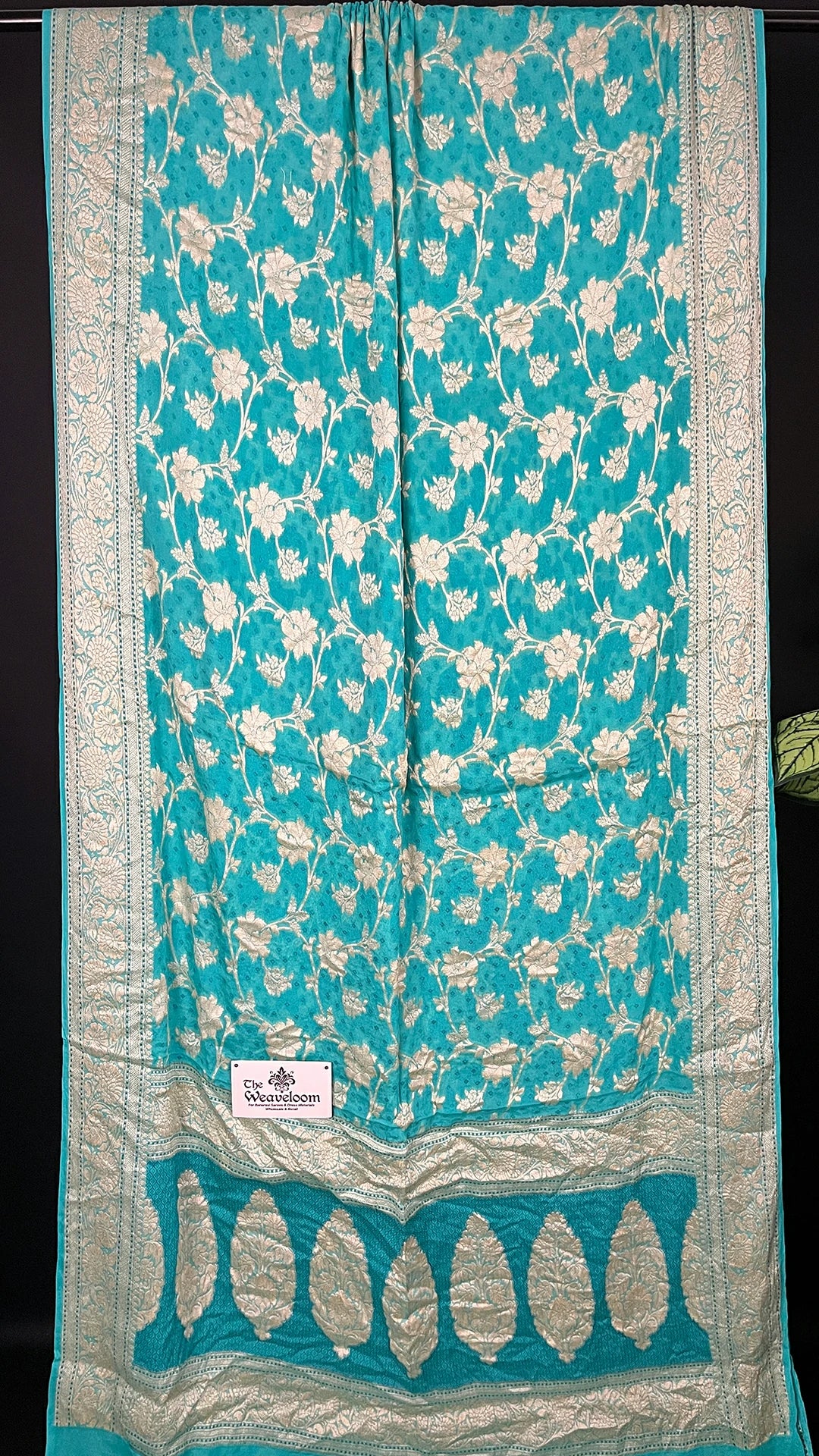 Sea Green Pure Crepe Georgette Banarasi Saree with Meenakari Work by The Weaveloom