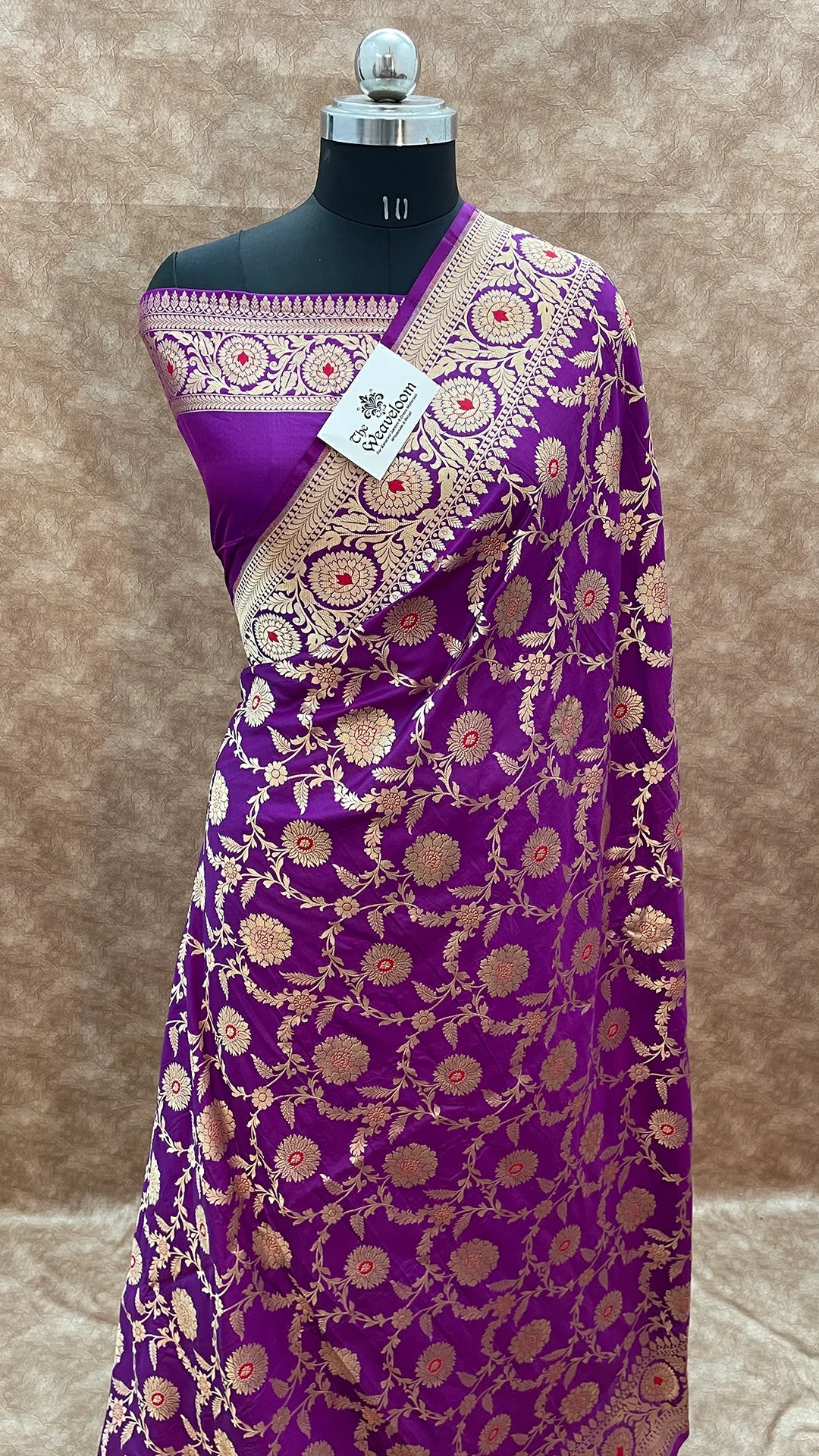 The Weaveloom Magenta Pure Katan Silk Nita Ambani Banarasi Saree with Meenakari and Gold Zari