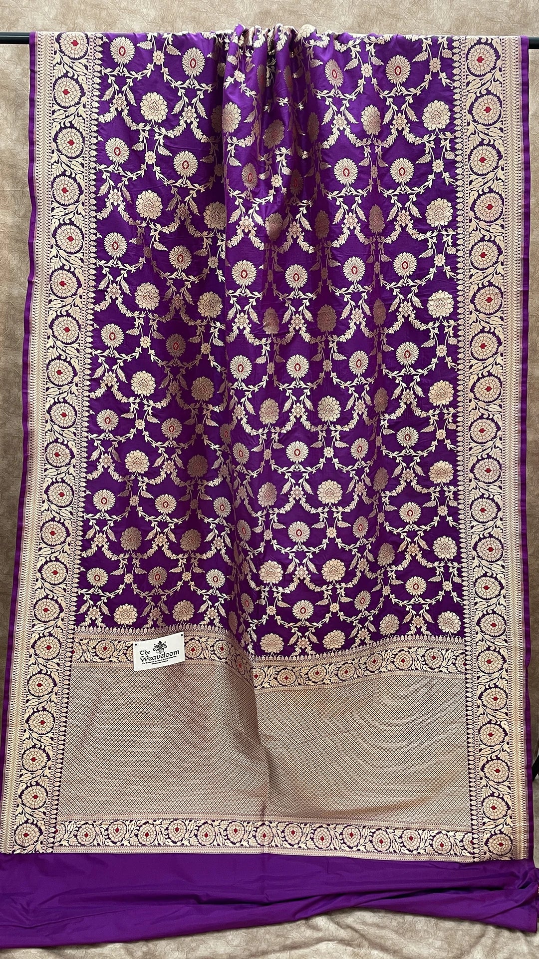 The Weaveloom Magenta Pure Katan Silk Nita Ambani Banarasi Saree with Meenakari and Gold Zari