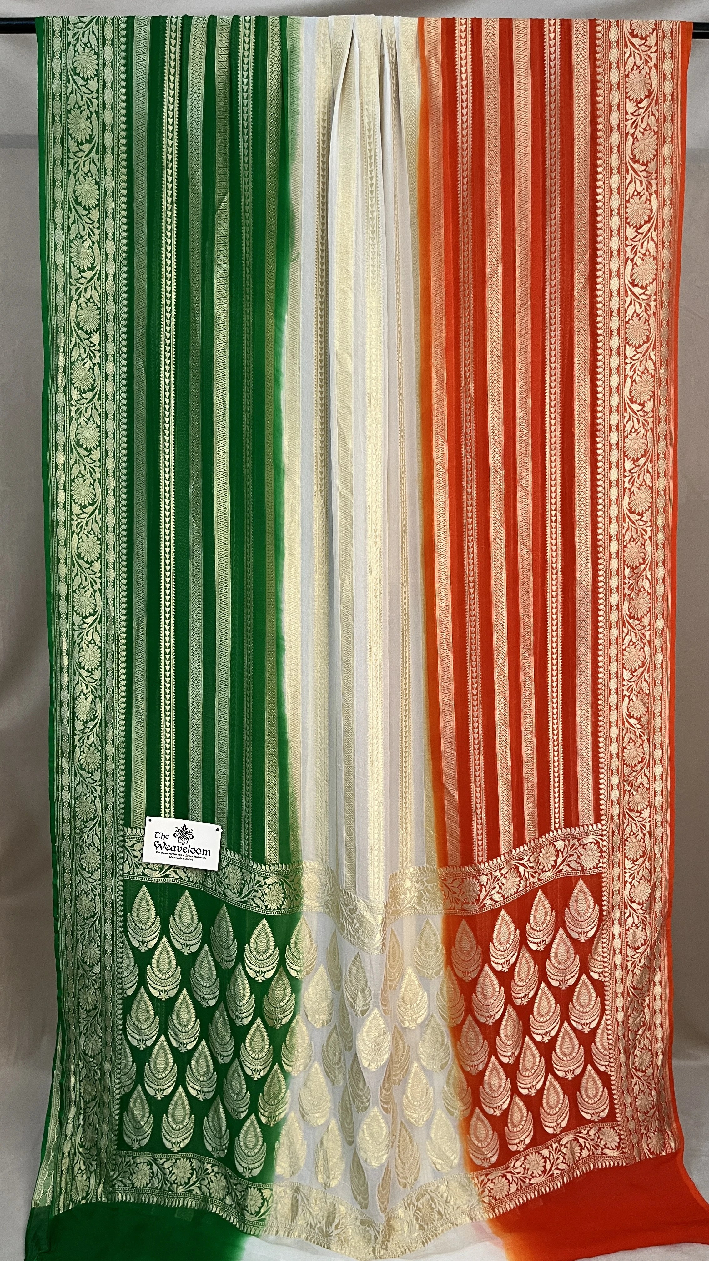 Tiranga Saree For Independence Day Pure Khaddi Georgette Banarasi Saree with Orange White Green Zari