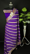 Violet Crepe Georgette Pure Banarasi Saree Handbrush Zari Diagonal Floral Stripe The Weaveloom Violet Crepe Georgette Pure Banarasi Saree Handbrush Zari Diagonal Floral Stripe The Weaveloom