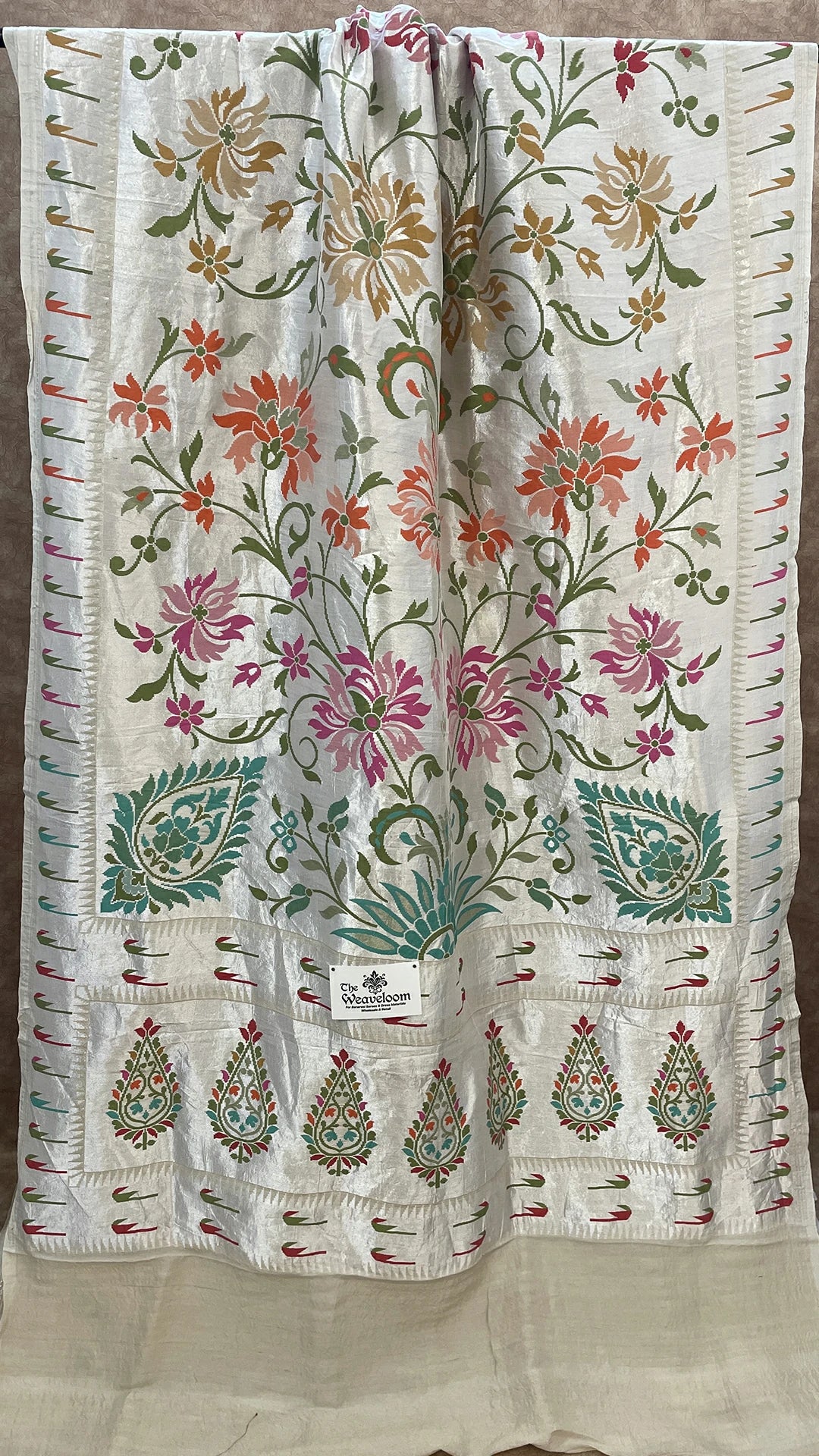 White Natural Tussar Color Pure Tussar Georgette Banarasi Saree With Meenakari Work The Weaveloom