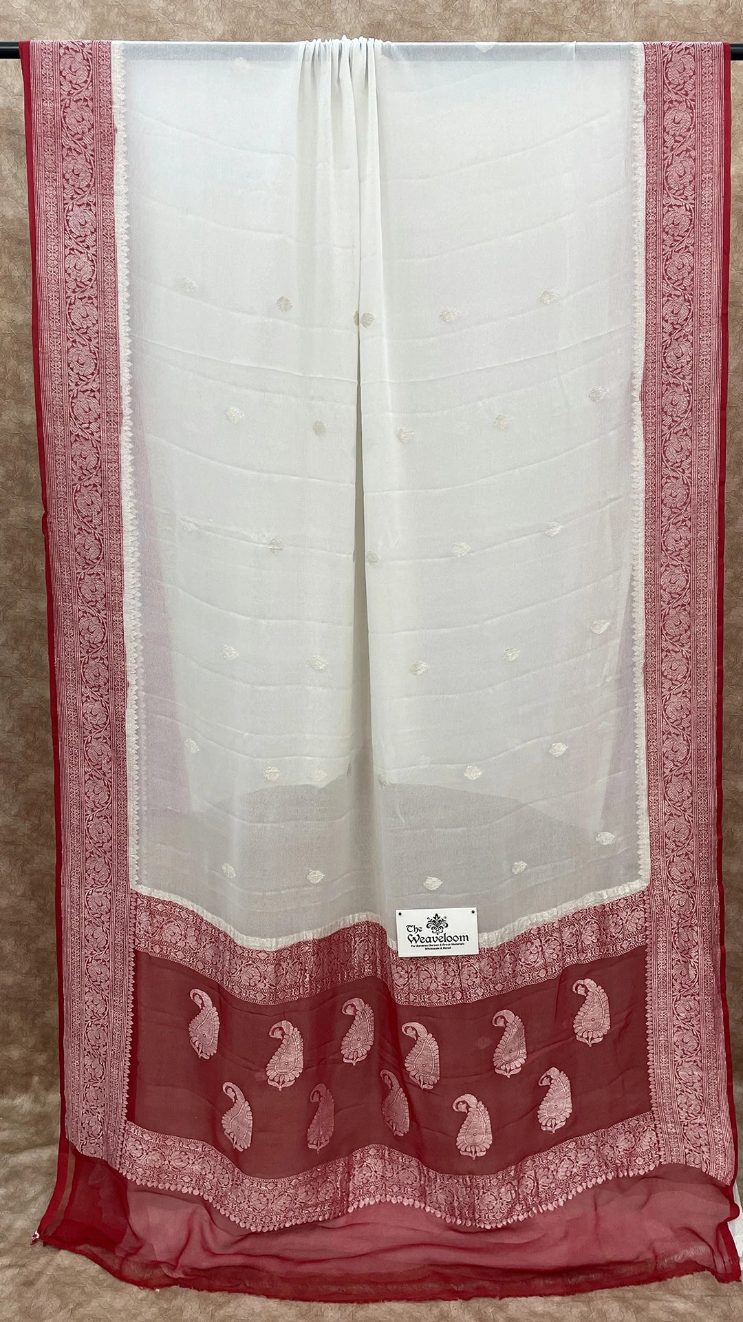 White Khaddi Georgette Handwoven Banarasi Saree With Silver Zari By The Weaveloom