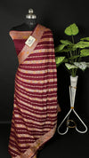 Wine Crepe Georgette Pure Banarasi Saree Handbrush Zari Stripes - The Weaveloom Wine Crepe Georgette Pure Banarasi Saree Handbrush Zari Stripes - The Weaveloom