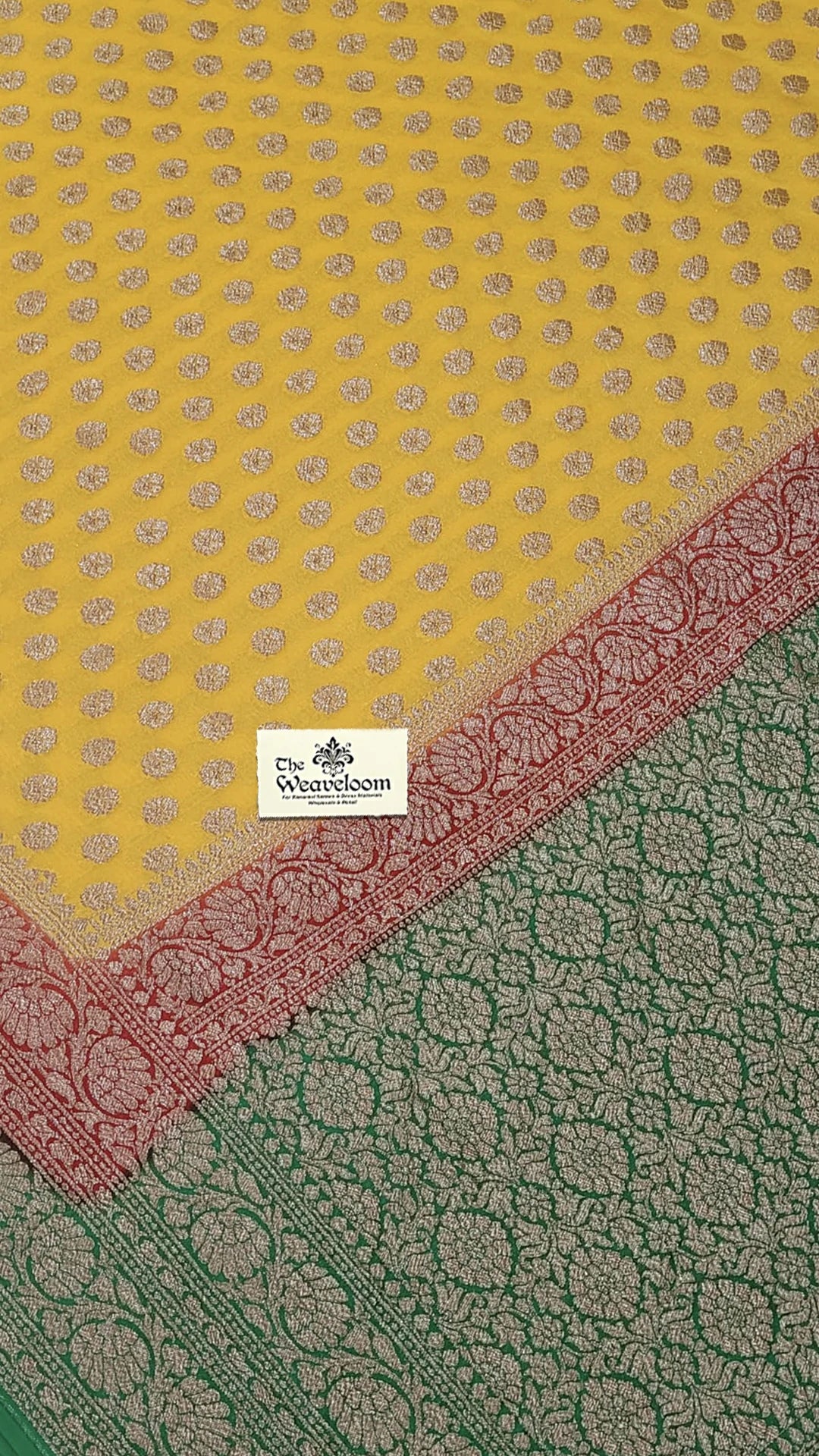 Yellow Khaddi Georgette Pure Banarasi Saree with Antique Zari by The Weaveloom