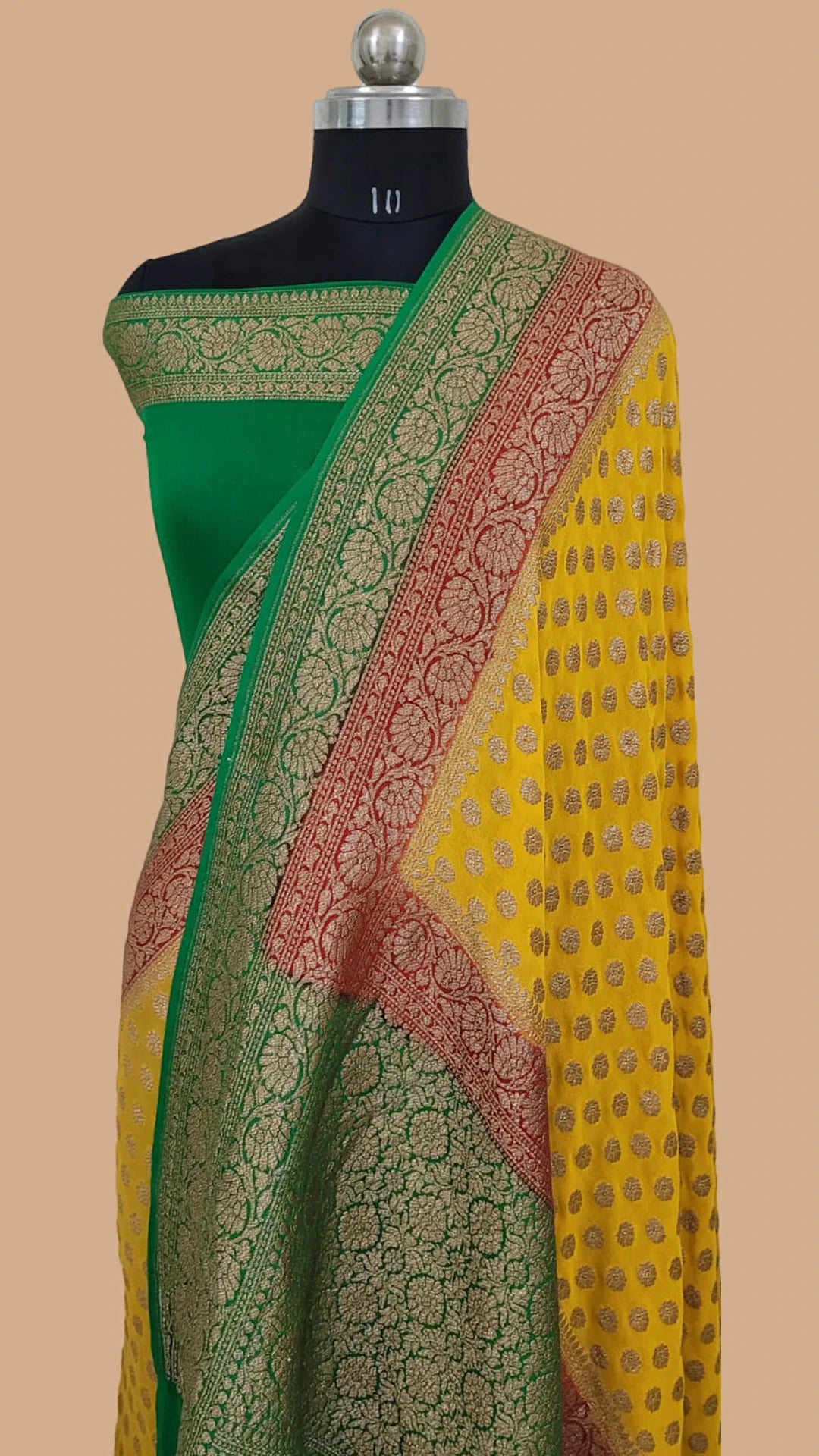 Yellow Khaddi Georgette Pure Banarasi Saree with Antique Zari by The Weaveloom