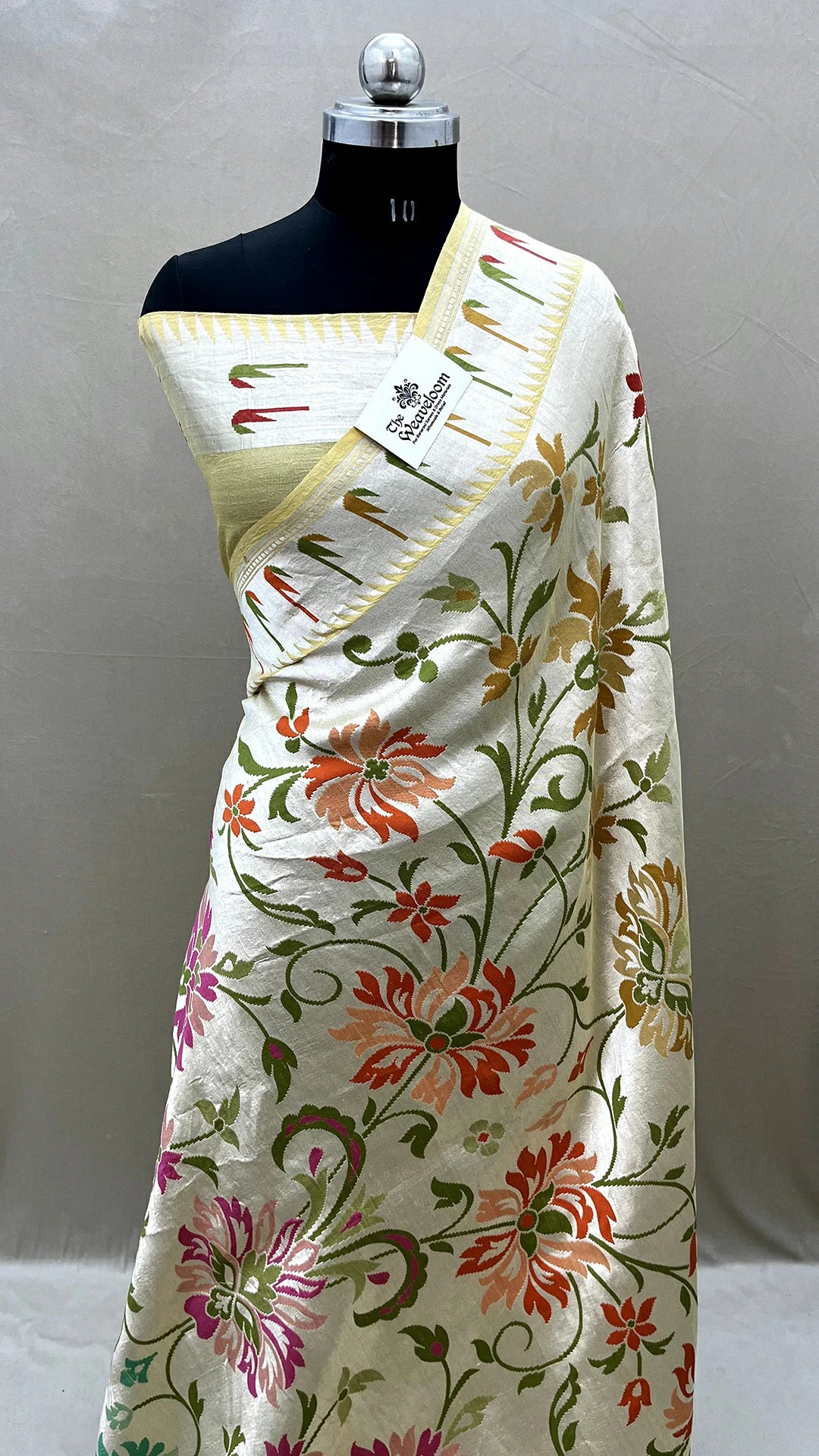 Yellow Pure Tussar Georgette Brocade Banarasi Saree with Meenakari by The Weaveloom