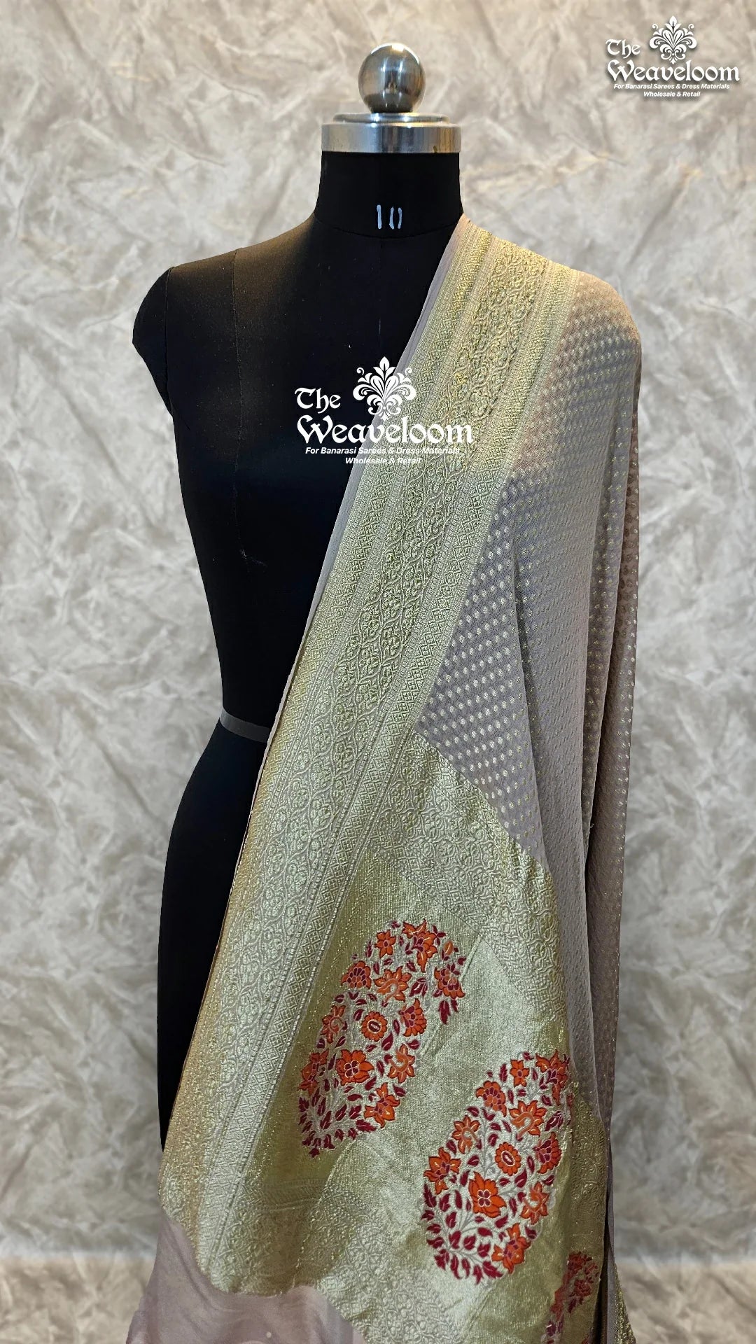 Reddish Grey Khaddi Georgette Pure Banarasi Saree with Meenakari Work on Aanchal