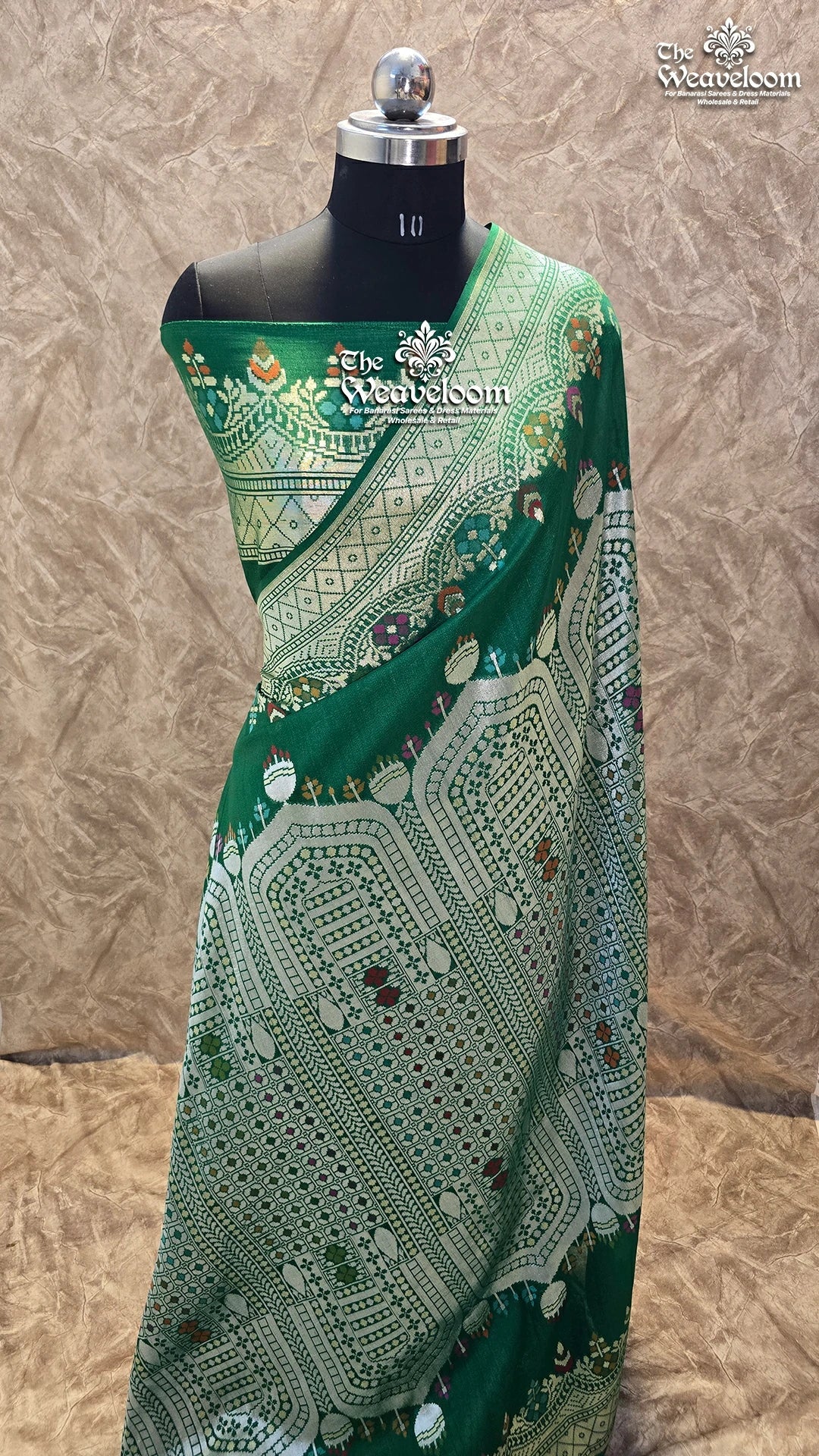 Emerald Green Colour - Pure Tussar Georgette Meenakari Banarasi Saree Online