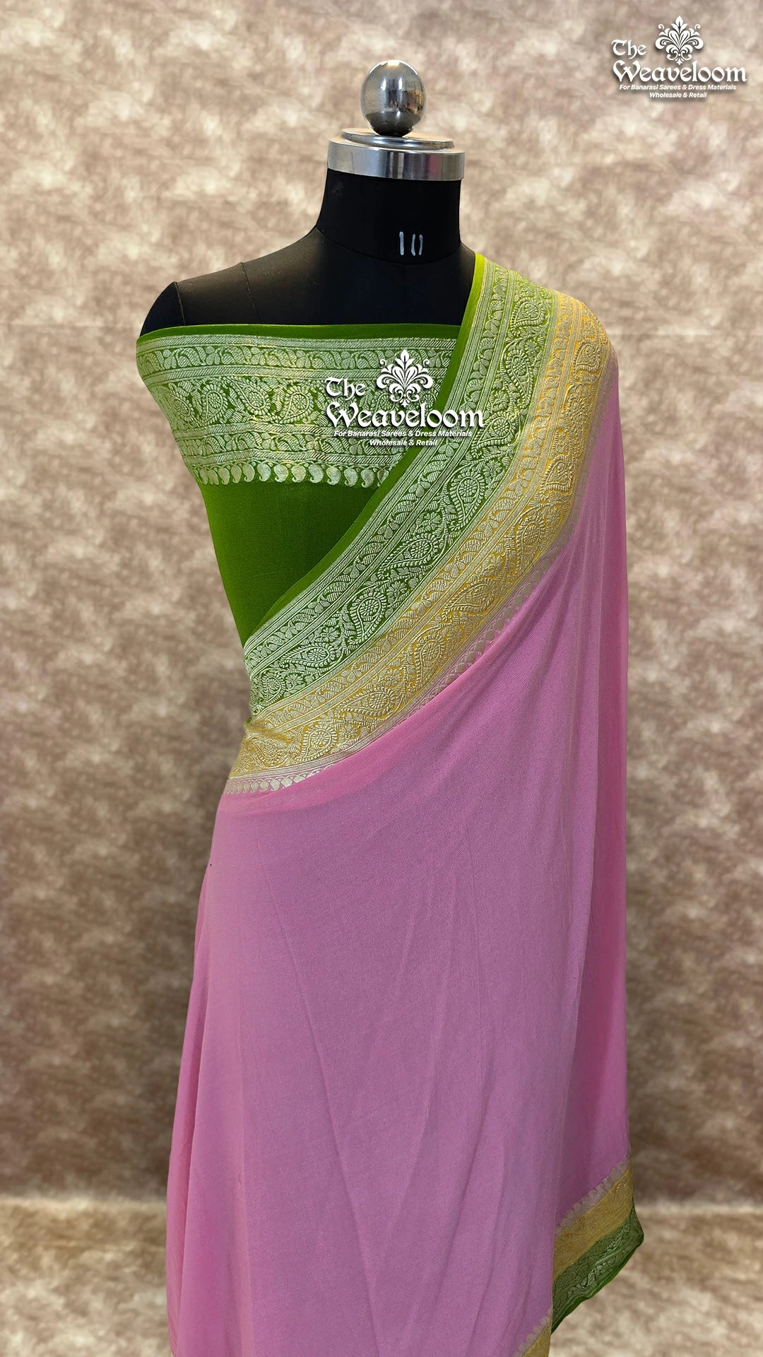 Baby Pink 3D Khaddi Georgette Water Zari Pure Banarasi Saree - The Weaveloom