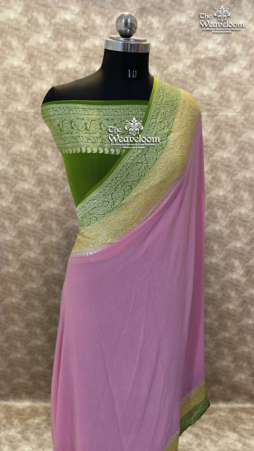 Baby Pink 3D Khaddi Georgette Water Zari Pure Banarasi Saree - The Weaveloom