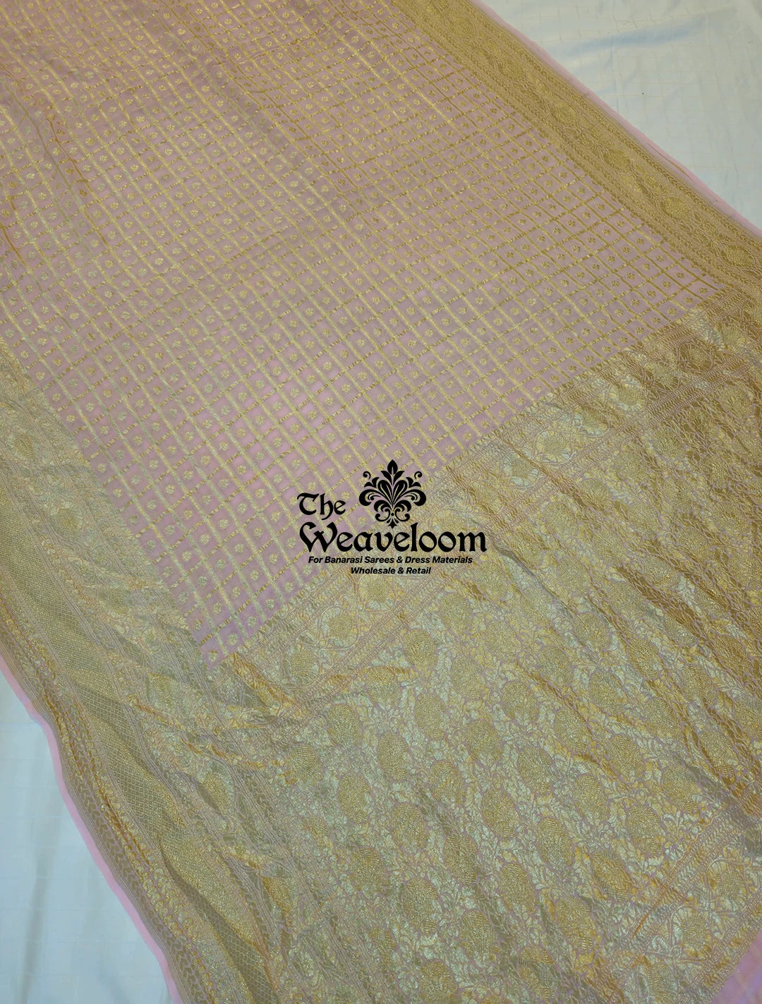 Baby Pink Khaddi Georgette Water Zari Pure Banarasi Saree by The Weaveloom