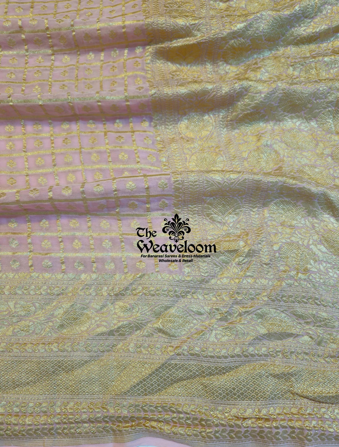 Baby Pink Khaddi Georgette Water Zari Pure Banarasi Saree by The Weaveloom