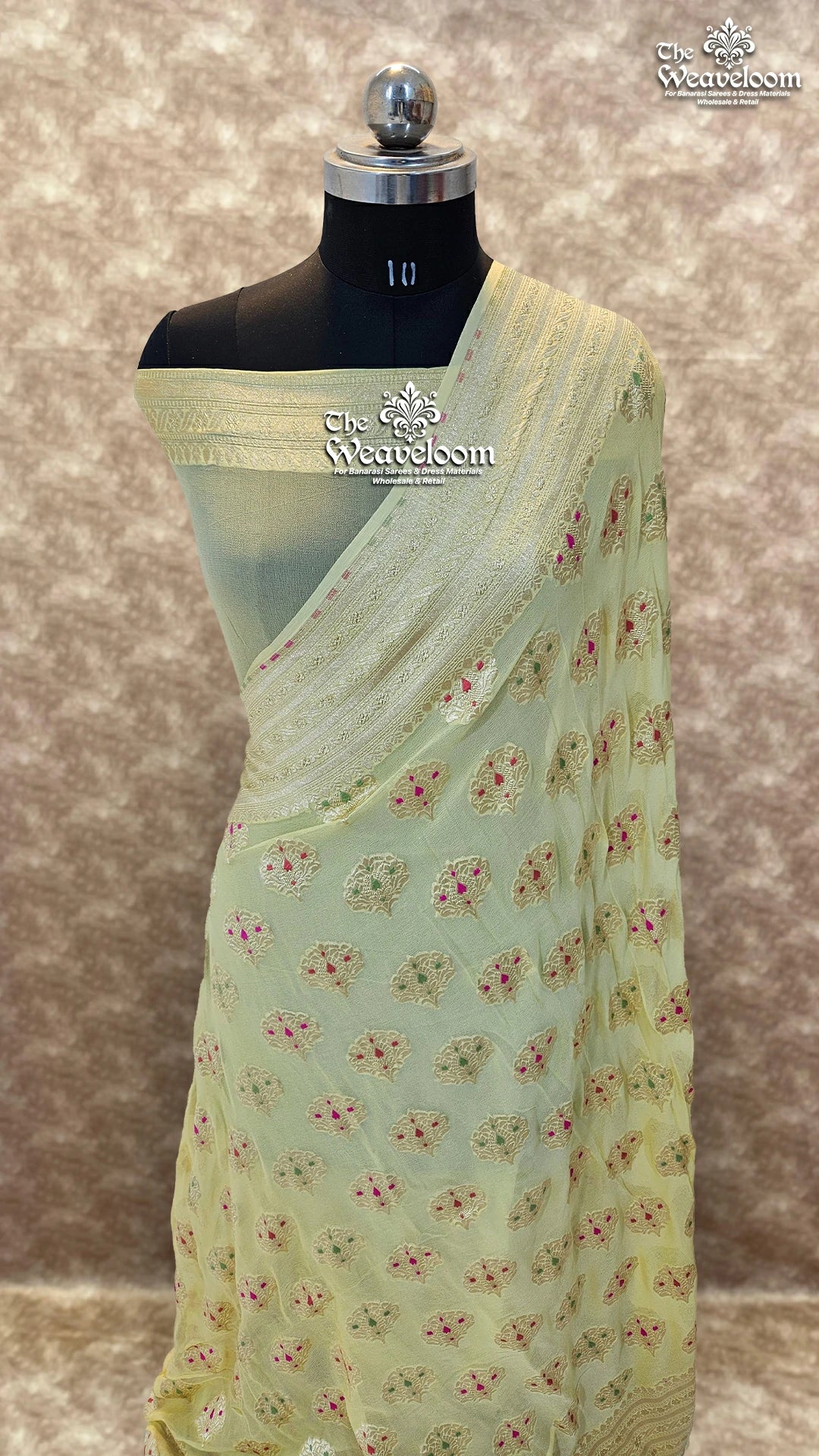 Cream Khaddi Georgette Pure Banarasi Saree with Meenakari by The Weaveloom