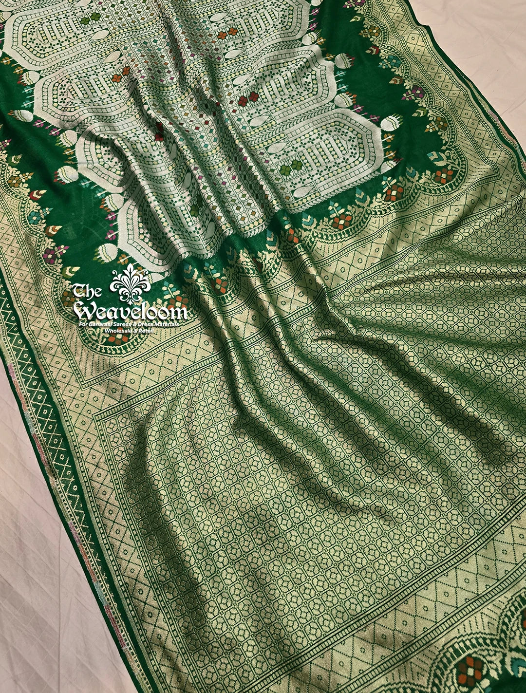 Emerald Green Tussar Georgette Pure Banarasi Saree with Meenakari – The Weaveloom
