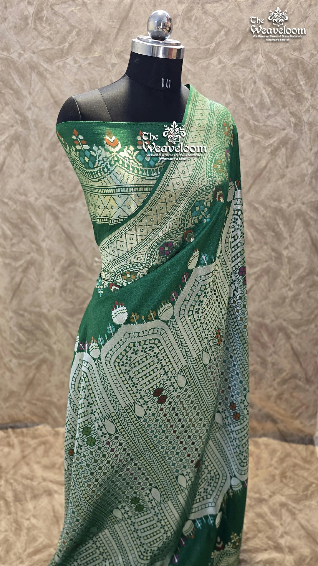Emerald Green Tussar Georgette Pure Banarasi Saree with Meenakari – The Weaveloom