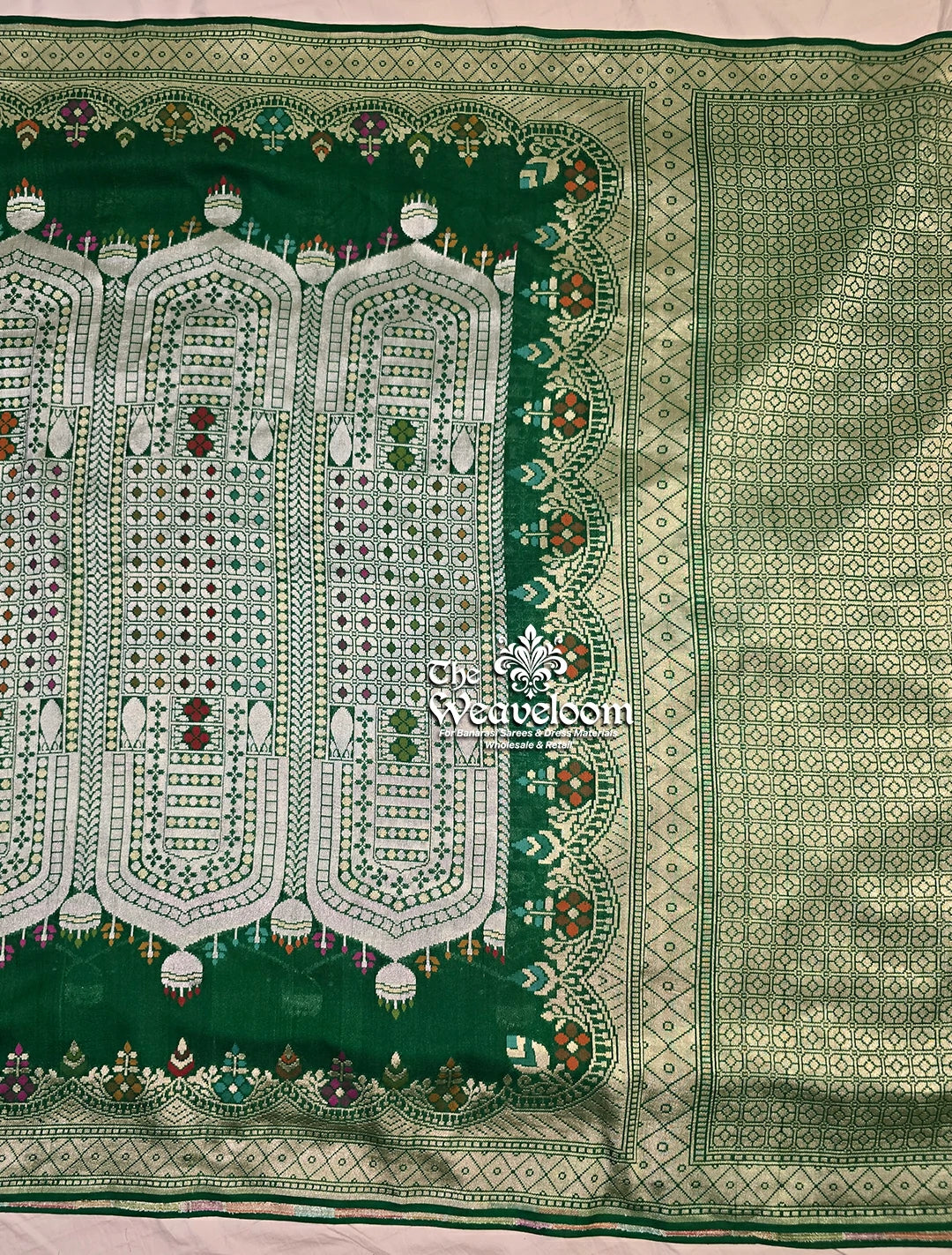 Emerald Green Tussar Georgette Pure Banarasi Saree with Meenakari – The Weaveloom