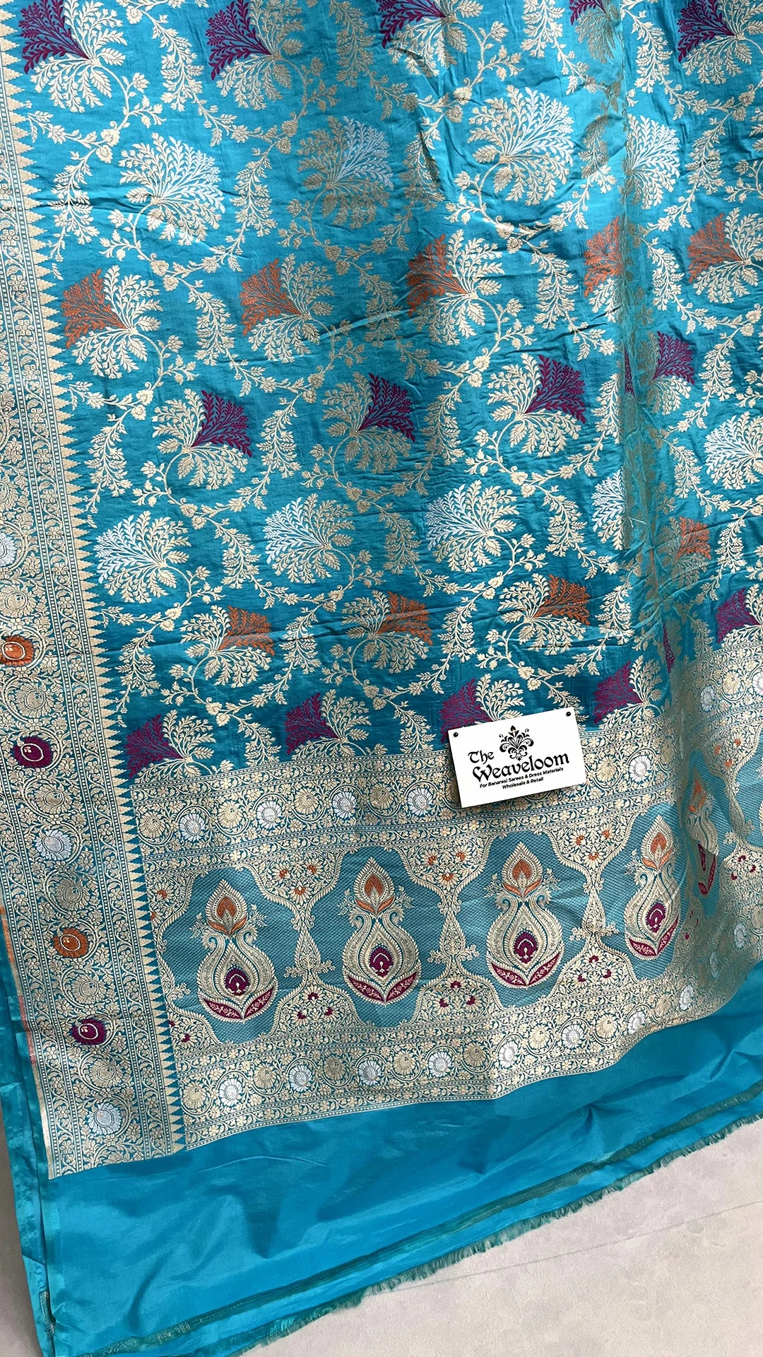 Firozi Pure Katan Silk Banarasi Saree with Meenakari, The Weaveloom, Traditional Indian Saree, Silk Saree, Banarasi Zari Work