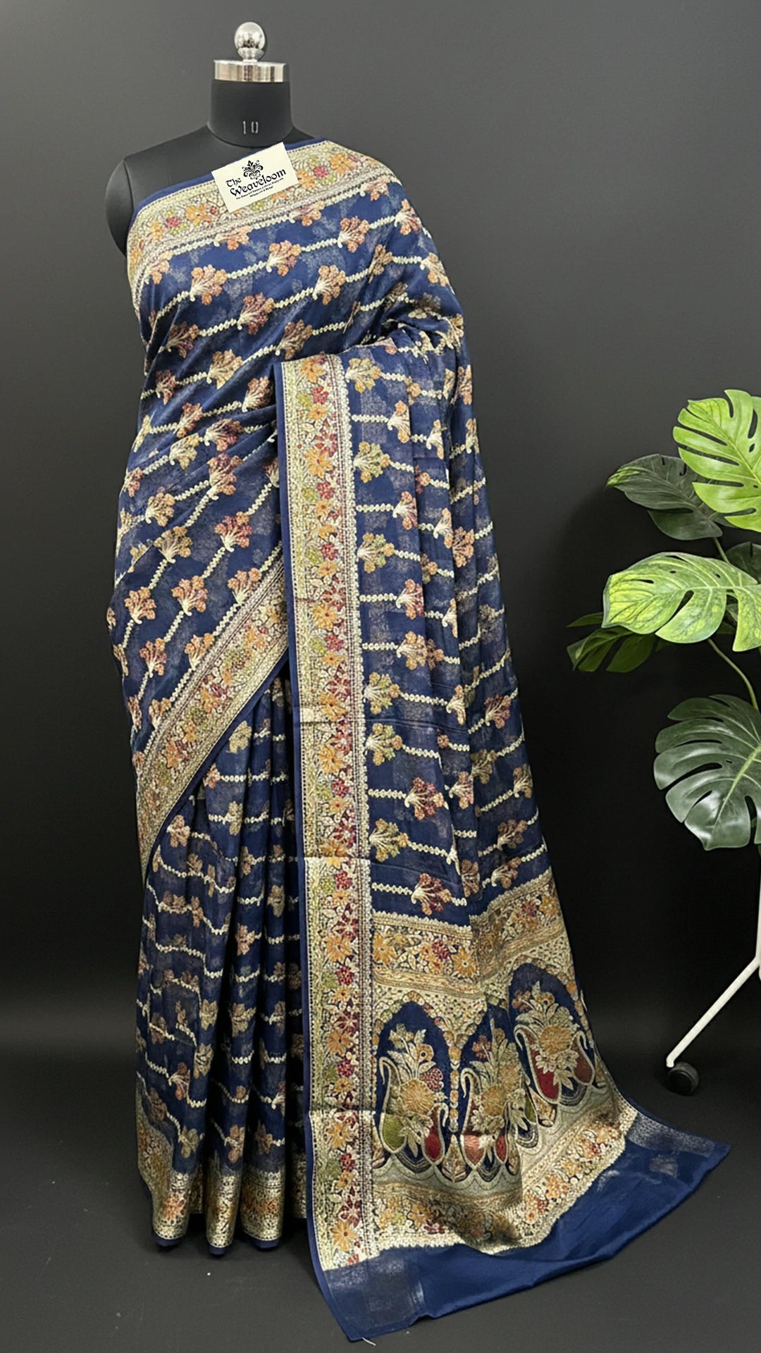 German Blue Pure Khaddi Chiffon Banarasi Saree Floral Jaal Zari Pallu - The Weaveloom