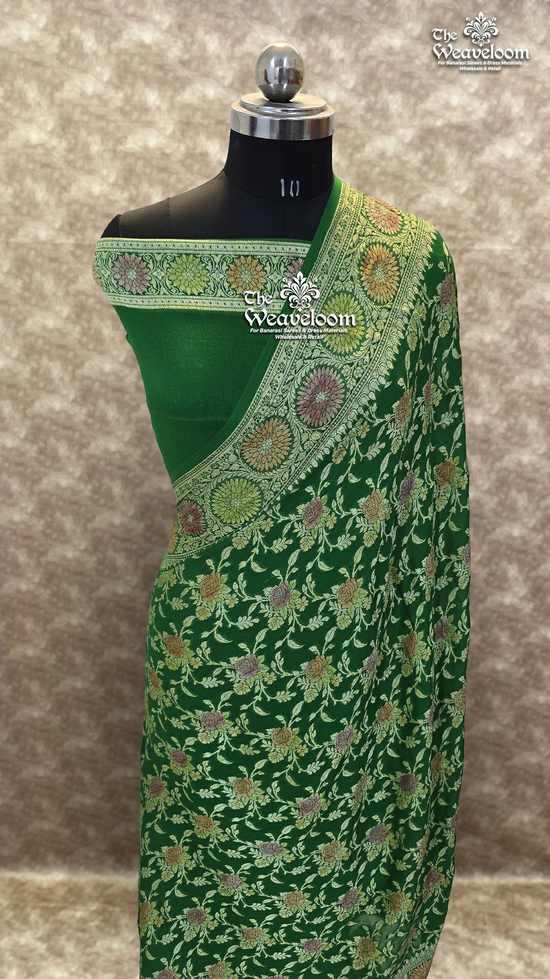 Green Colour Saree - Khaddi Chiffon Pure Banarasi Saree - The Weaveloom