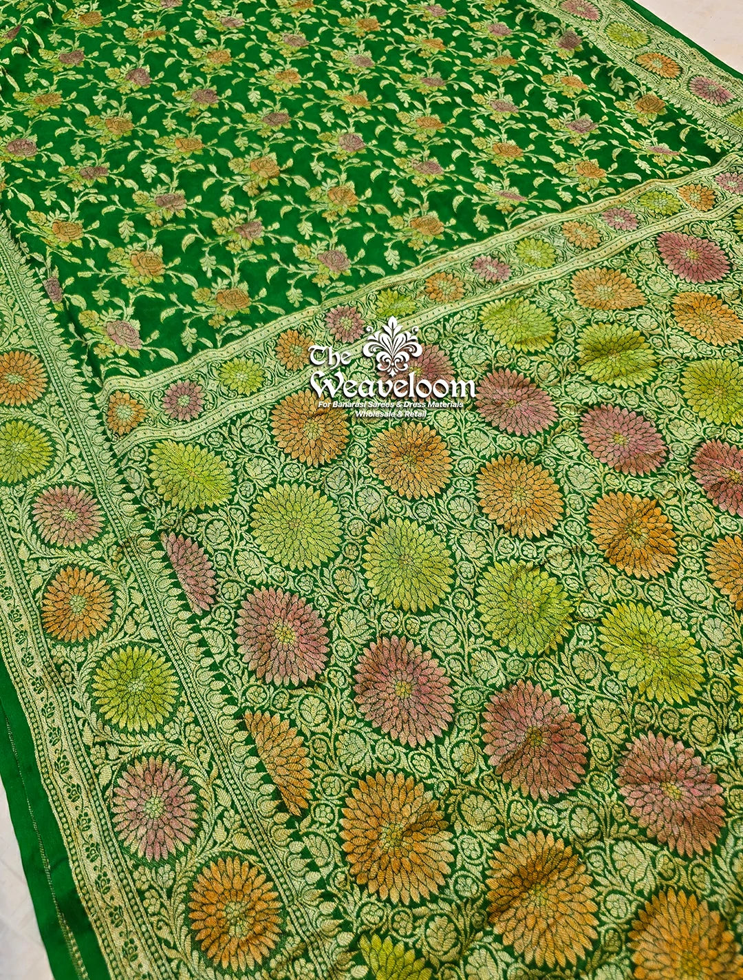Green Colour Saree - Khaddi Chiffon Pure Banarasi Saree - The Weaveloom