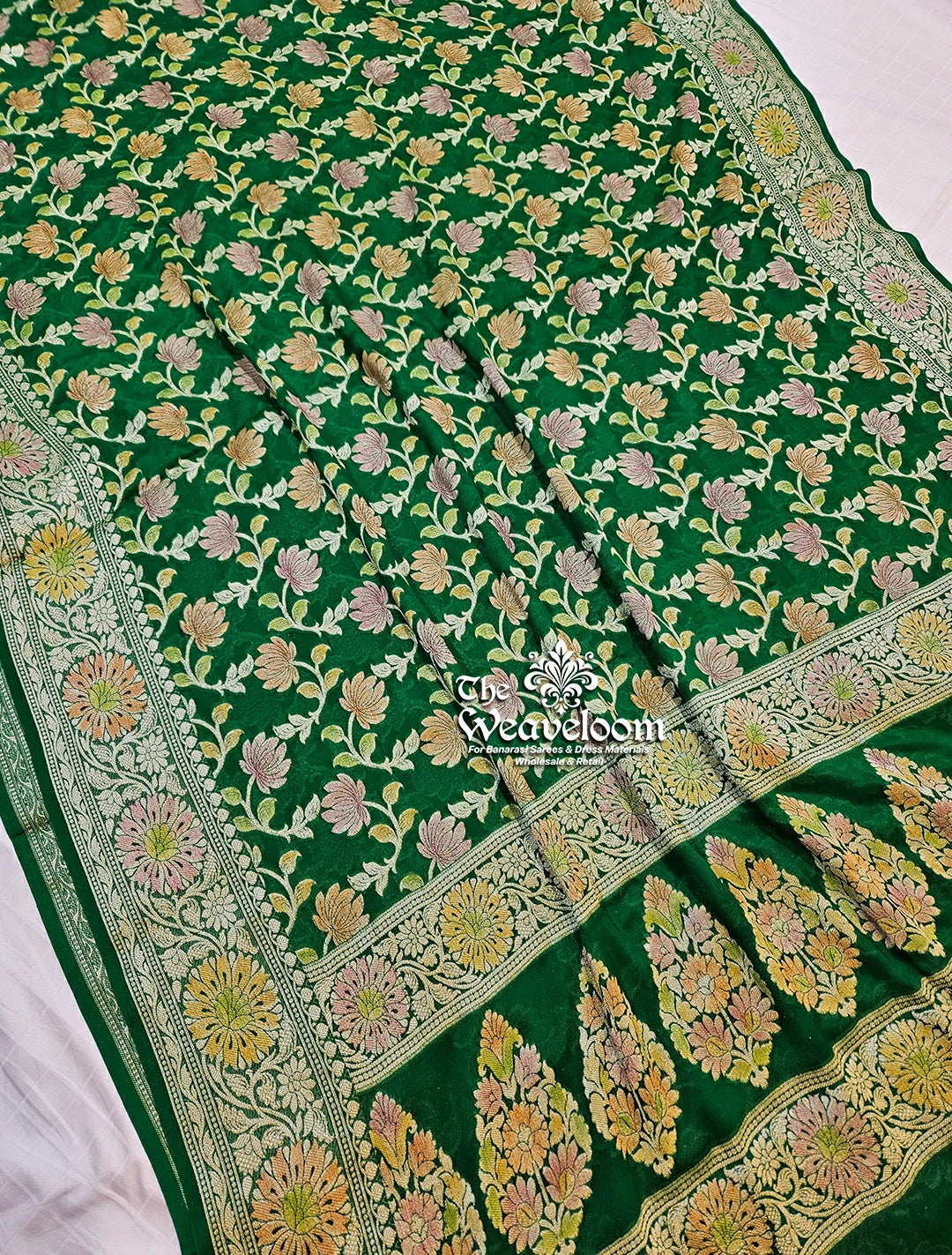 Green Pure Khaddi Chiffon Banarasi Saree - The Weaveloom