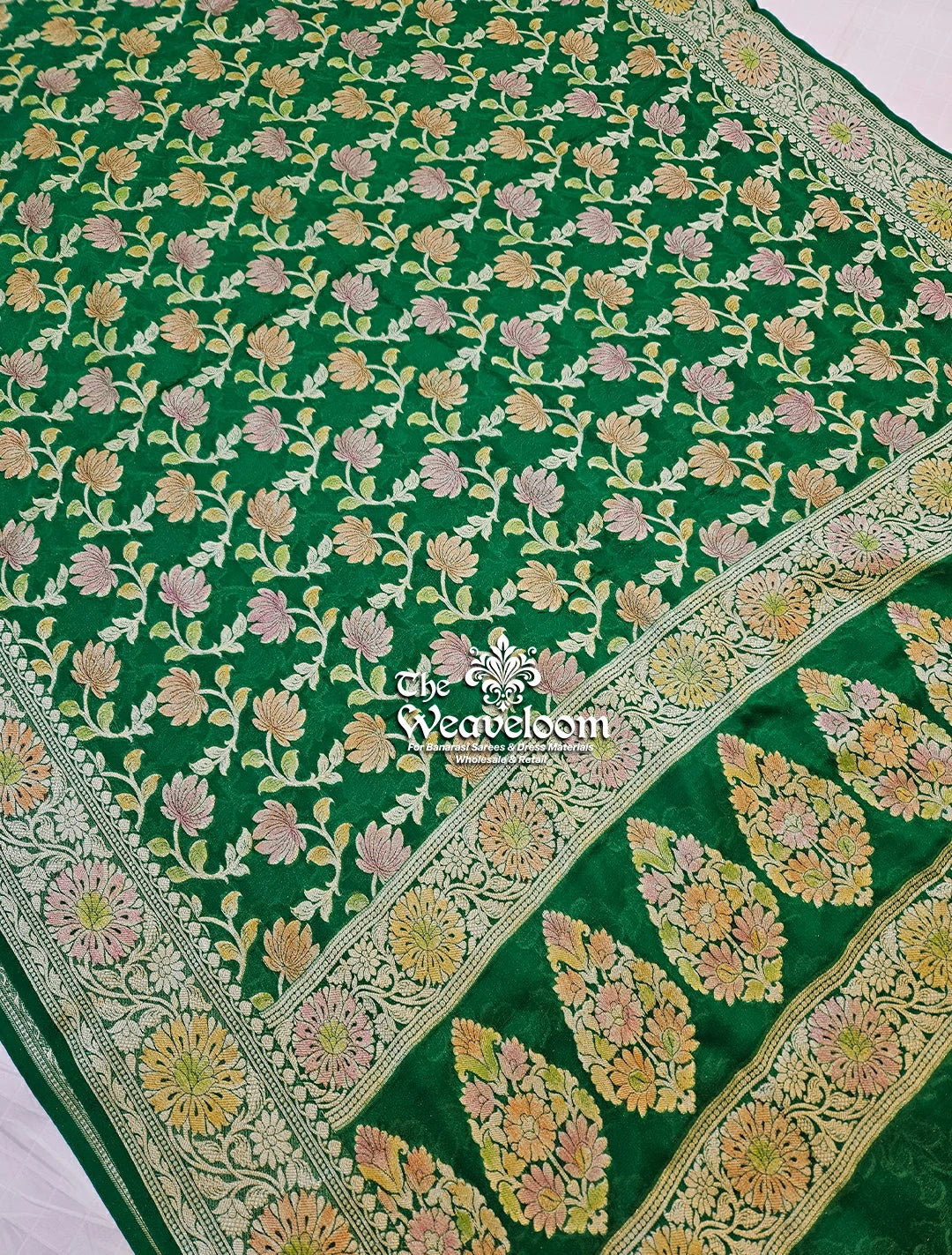Green Pure Khaddi Chiffon Banarasi Saree - The Weaveloom
