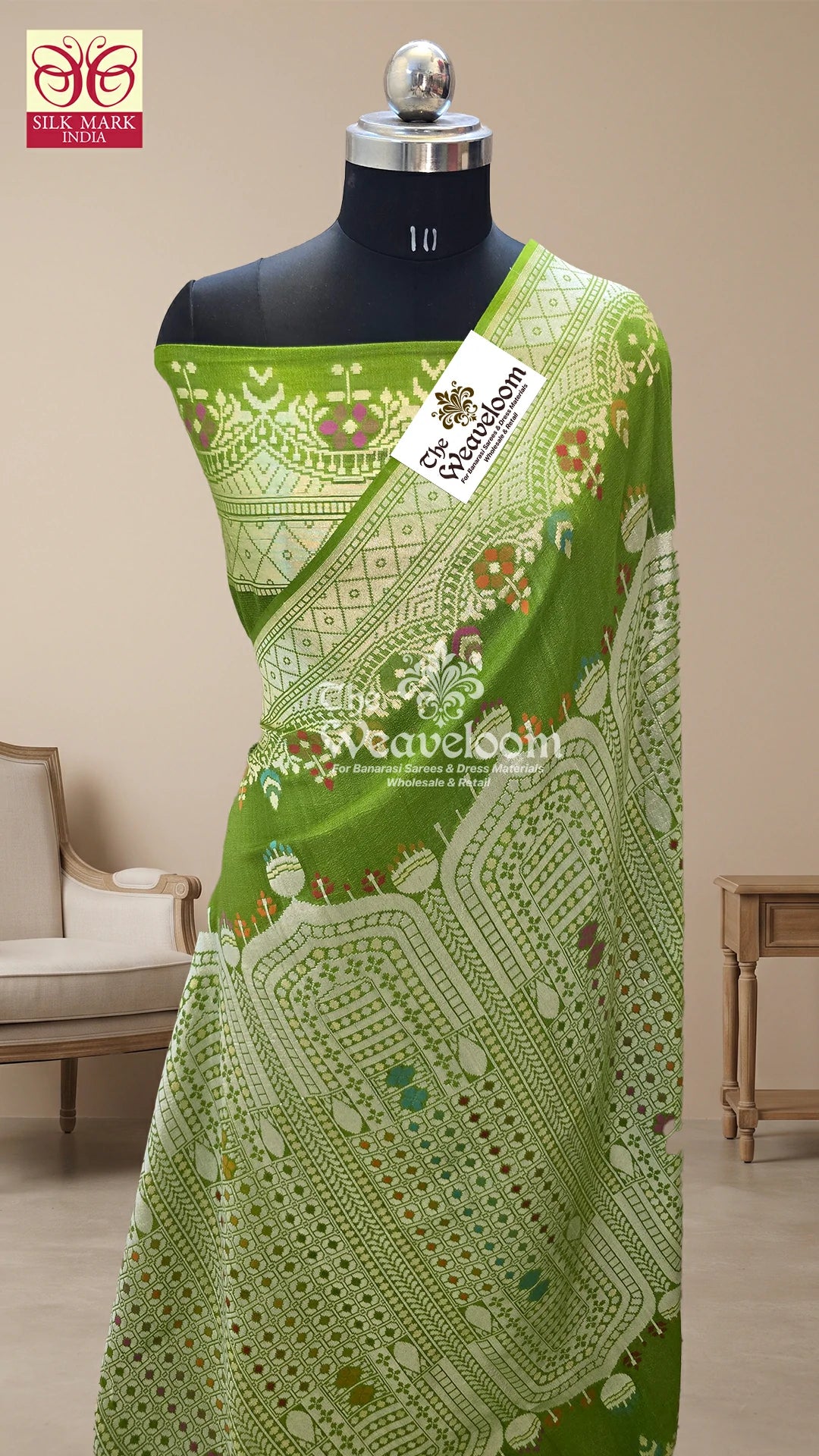 Pista Green Tussar Georgette Pure Banarasi Saree with Meenakari - The Weaveloom