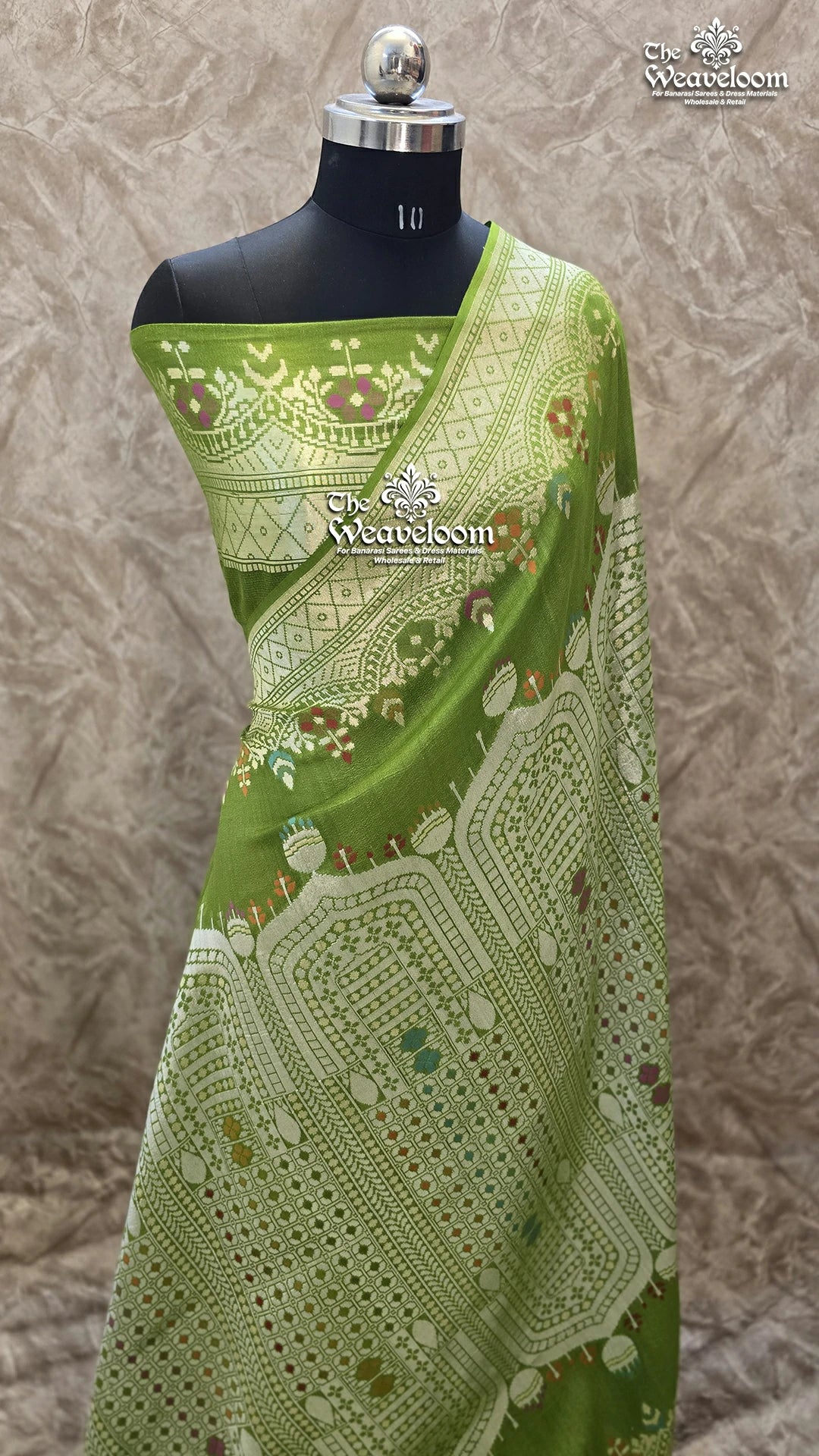 Pista Green Tussar Georgette Pure Banarasi Saree with Meenakari - The Weaveloom