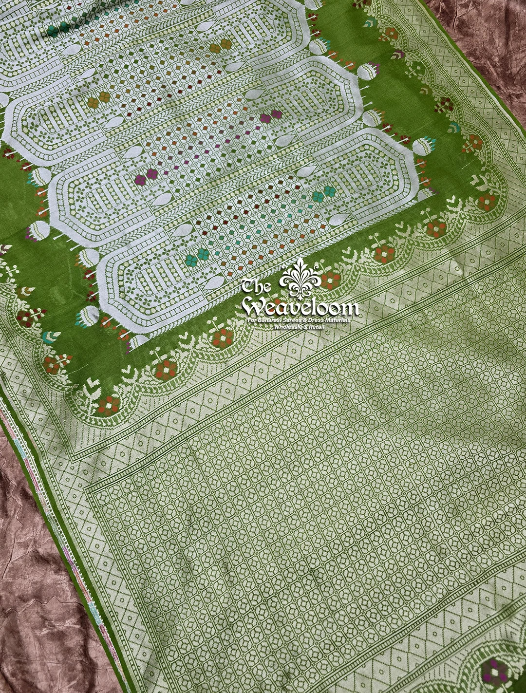 Pista Green Tussar Georgette Pure Banarasi Saree with Meenakari - The Weaveloom