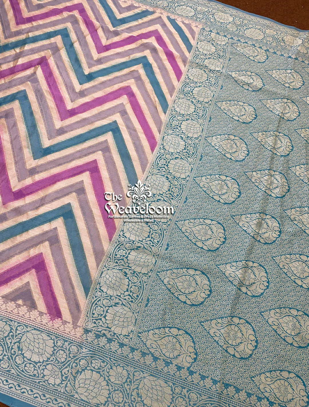 Grey Rangkat Multicolour Pure Khaddi Chiffon Banarasi Saree by The Weaveloom