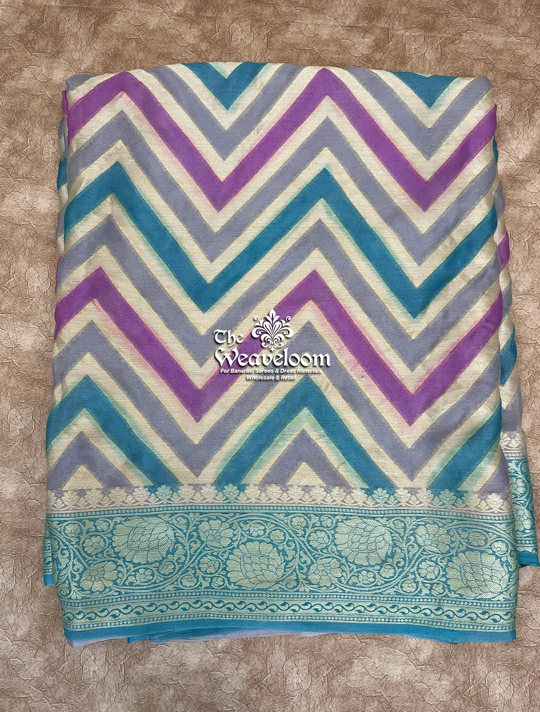 Grey Rangkat Multicolour Pure Khaddi Chiffon Banarasi Saree by The Weaveloom