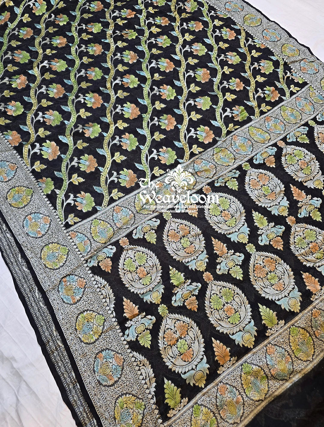 Black Khaddi Chiffon Pure Banarasi Saree with Customizable Color Option and Running Blouse