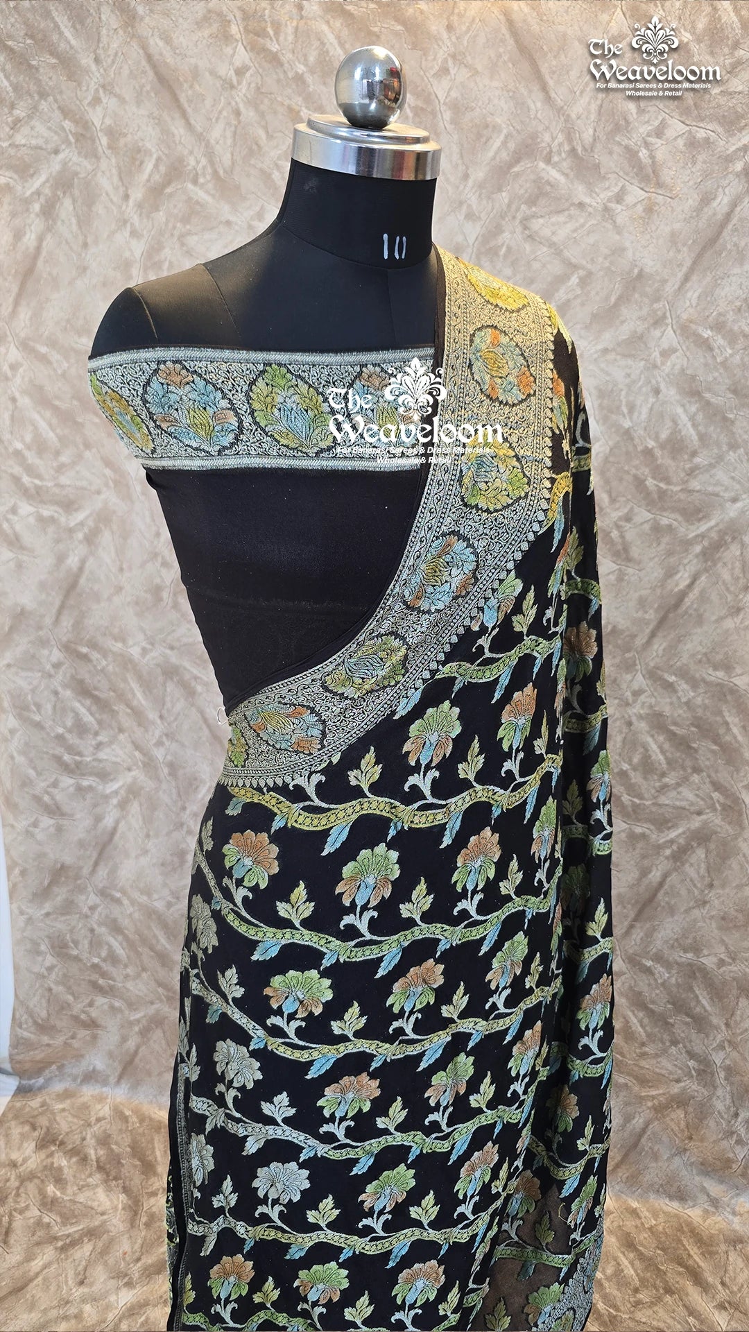 Black Khaddi Chiffon Pure Banarasi Saree with Customizable Color Option and Running Blouse