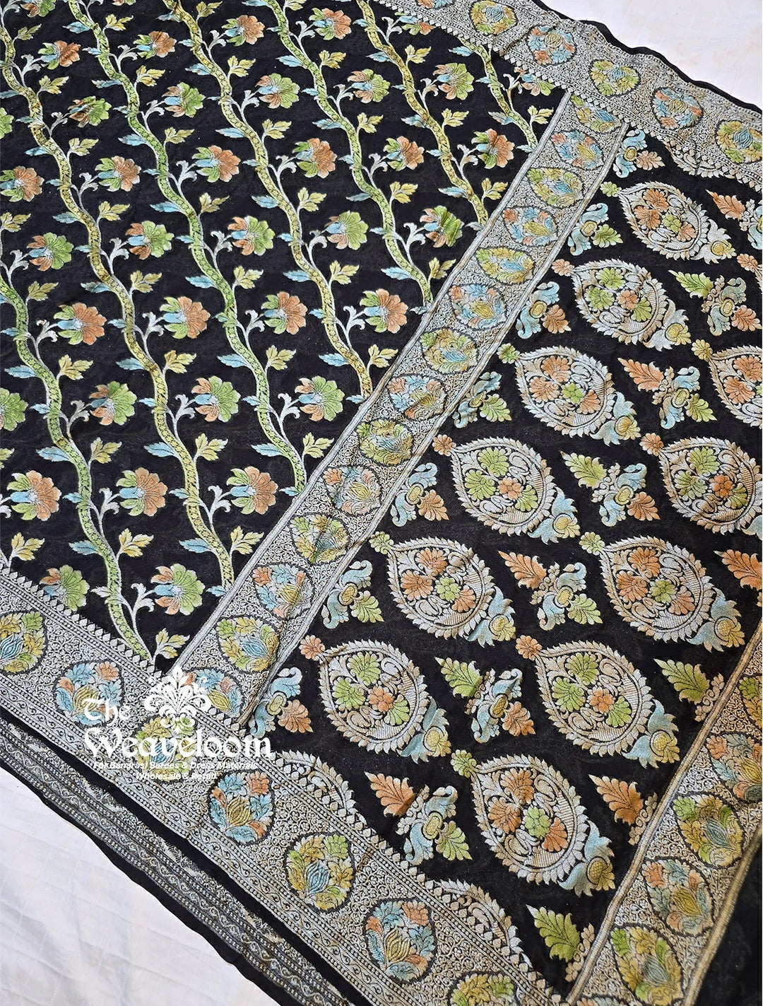 Black Khaddi Chiffon Pure Banarasi Saree with Customizable Color Option and Running Blouse